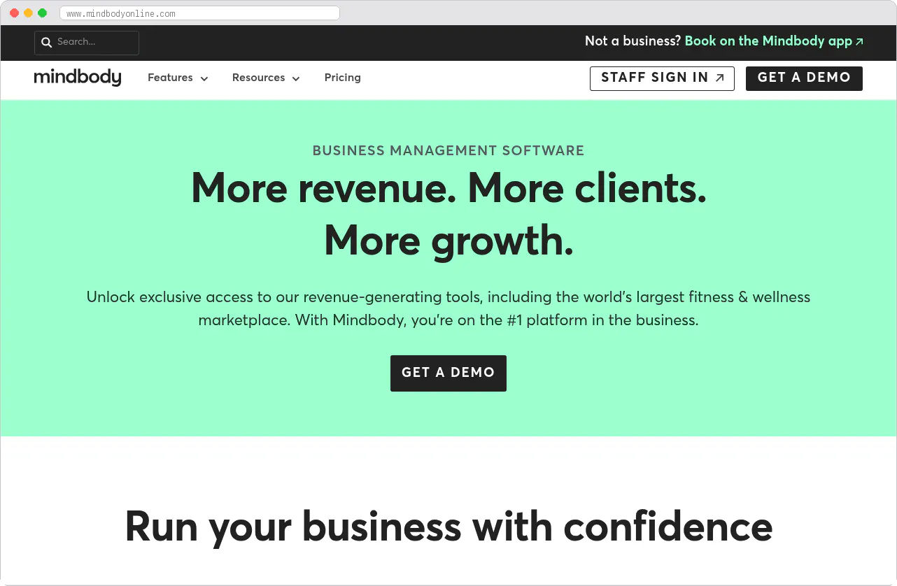 Mindbody marketplace homepage screenshot