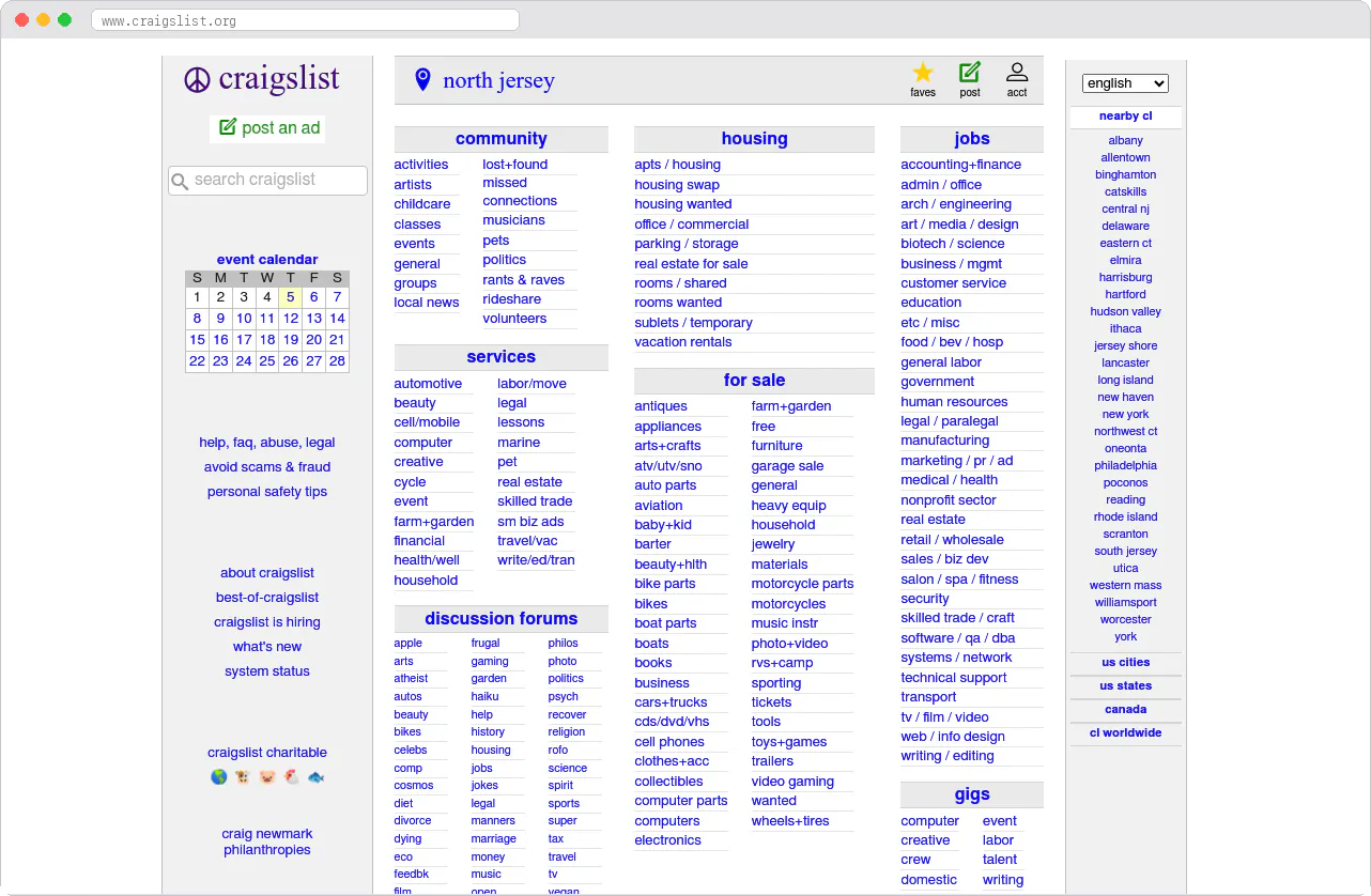 Craigslist marketplace homepage screenshot