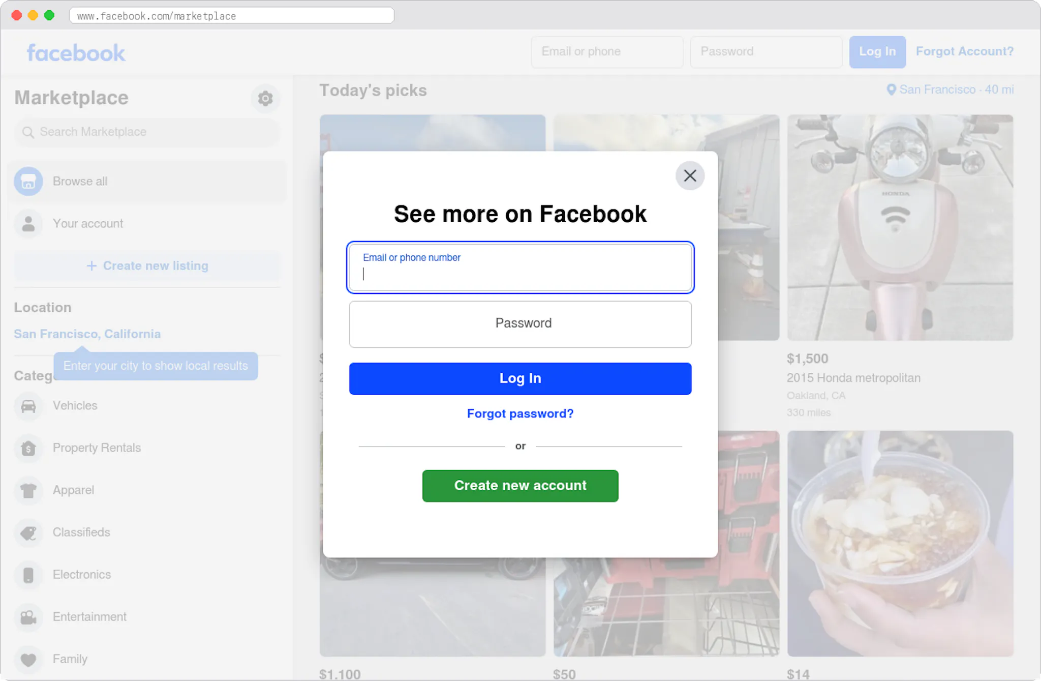 Facebook Marketplace marketplace homepage screenshot