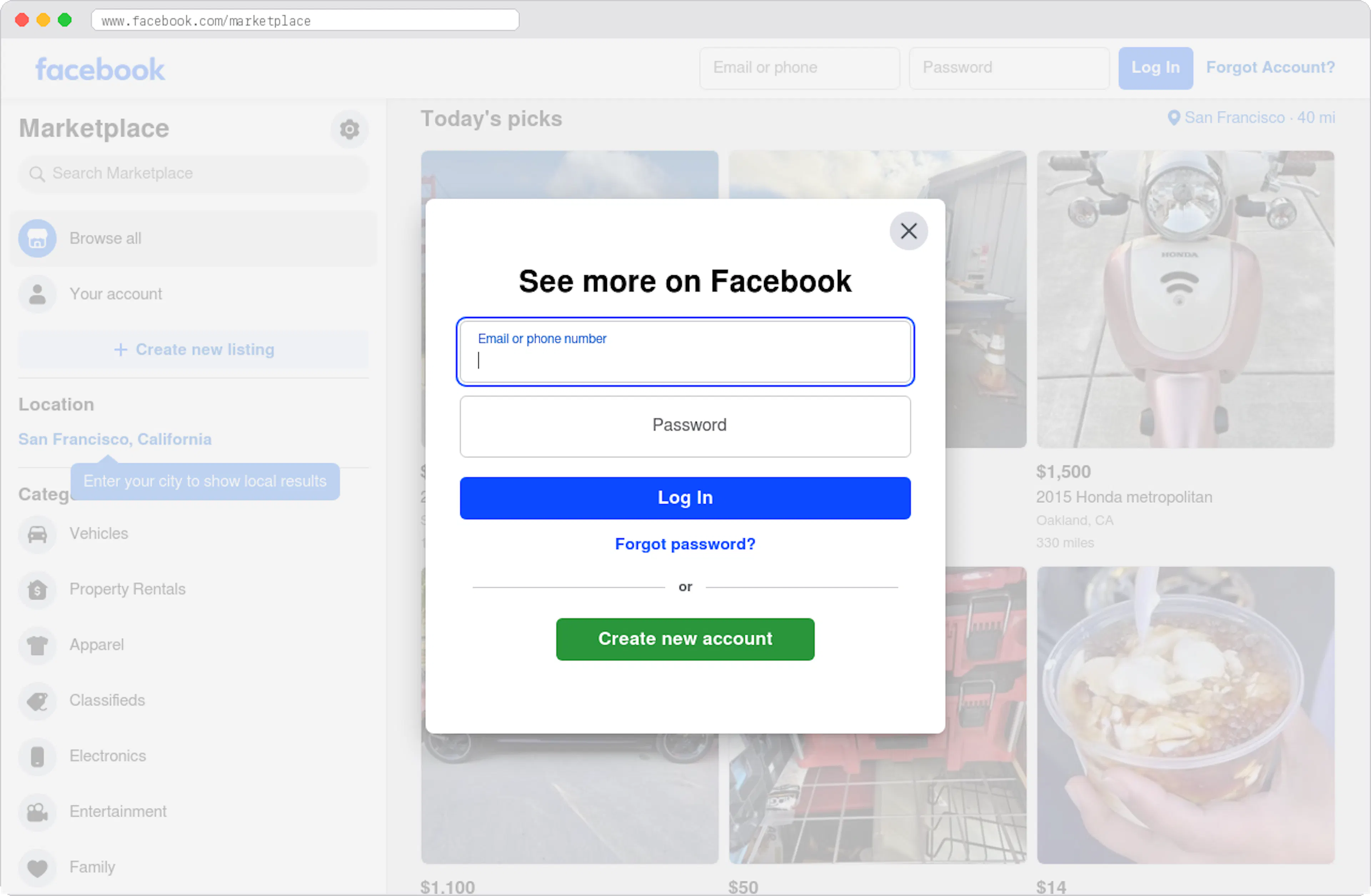 Facebook Marketplace marketplace homepage screenshot