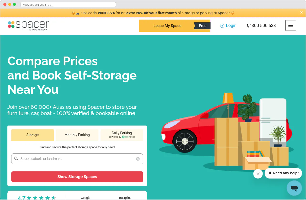 Spacer marketplace homepage screenshot