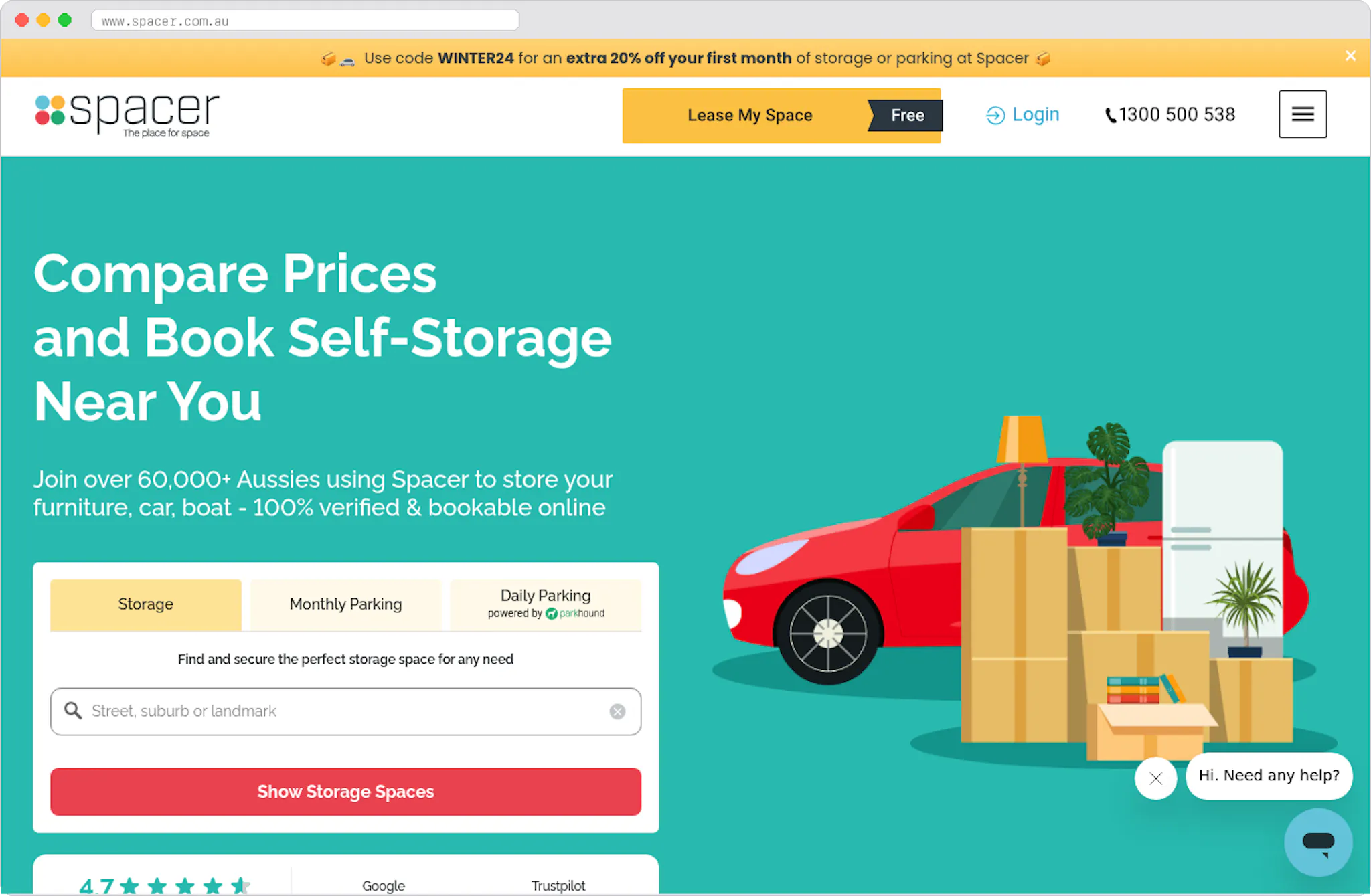 Spacer marketplace homepage screenshot