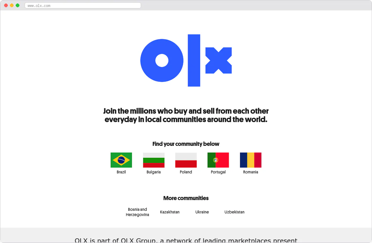 OLX marketplace homepage screenshot