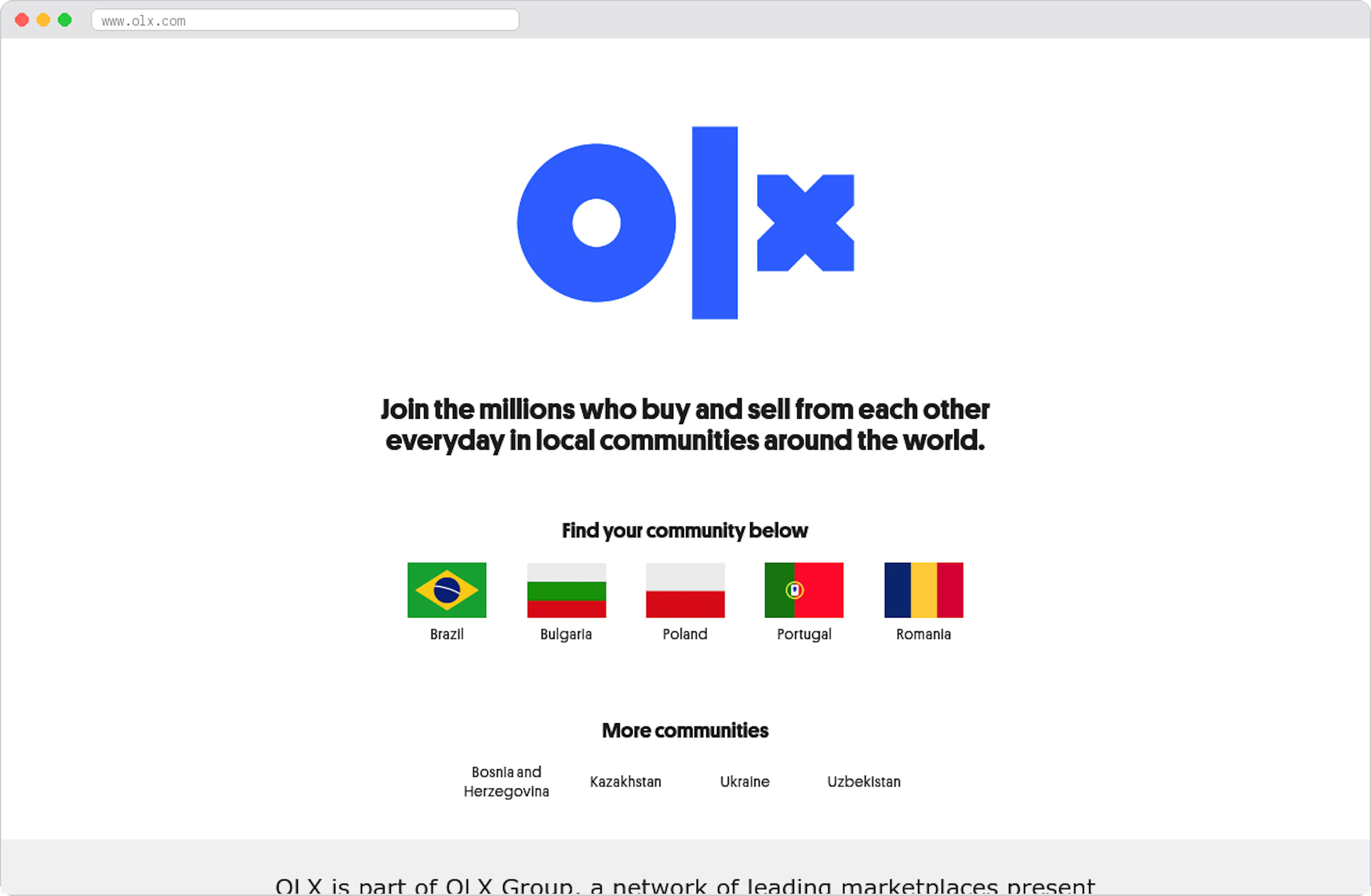 OLX marketplace homepage screenshot