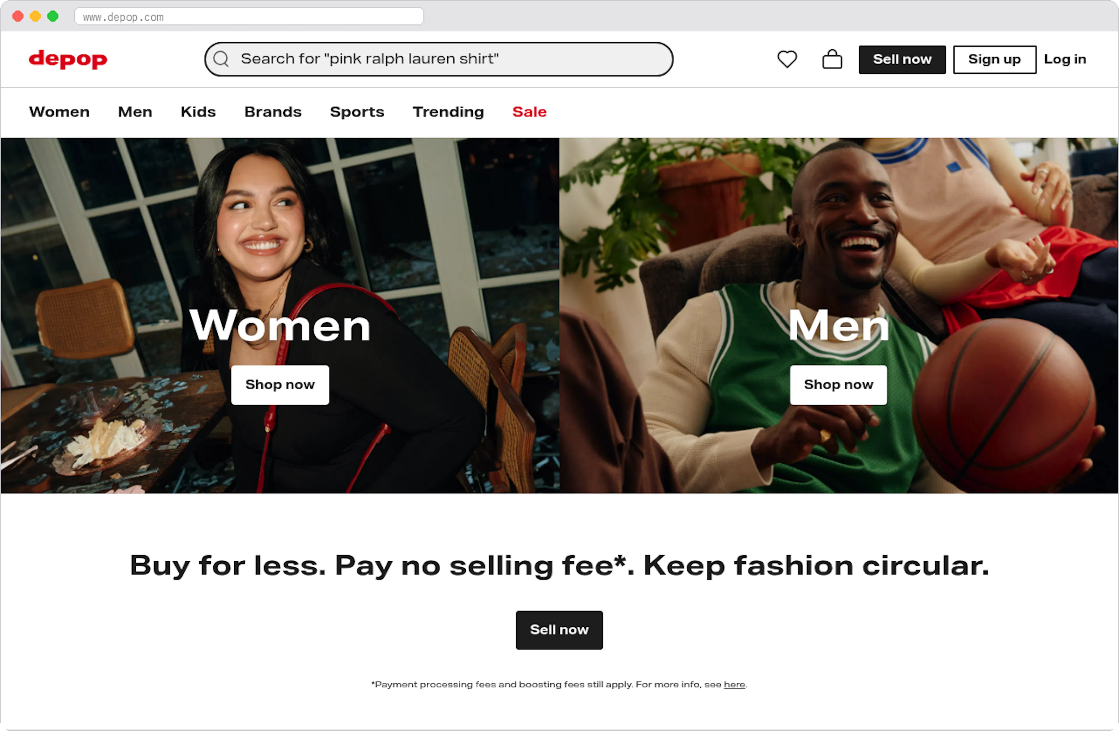 Depop marketplace homepage screenshot