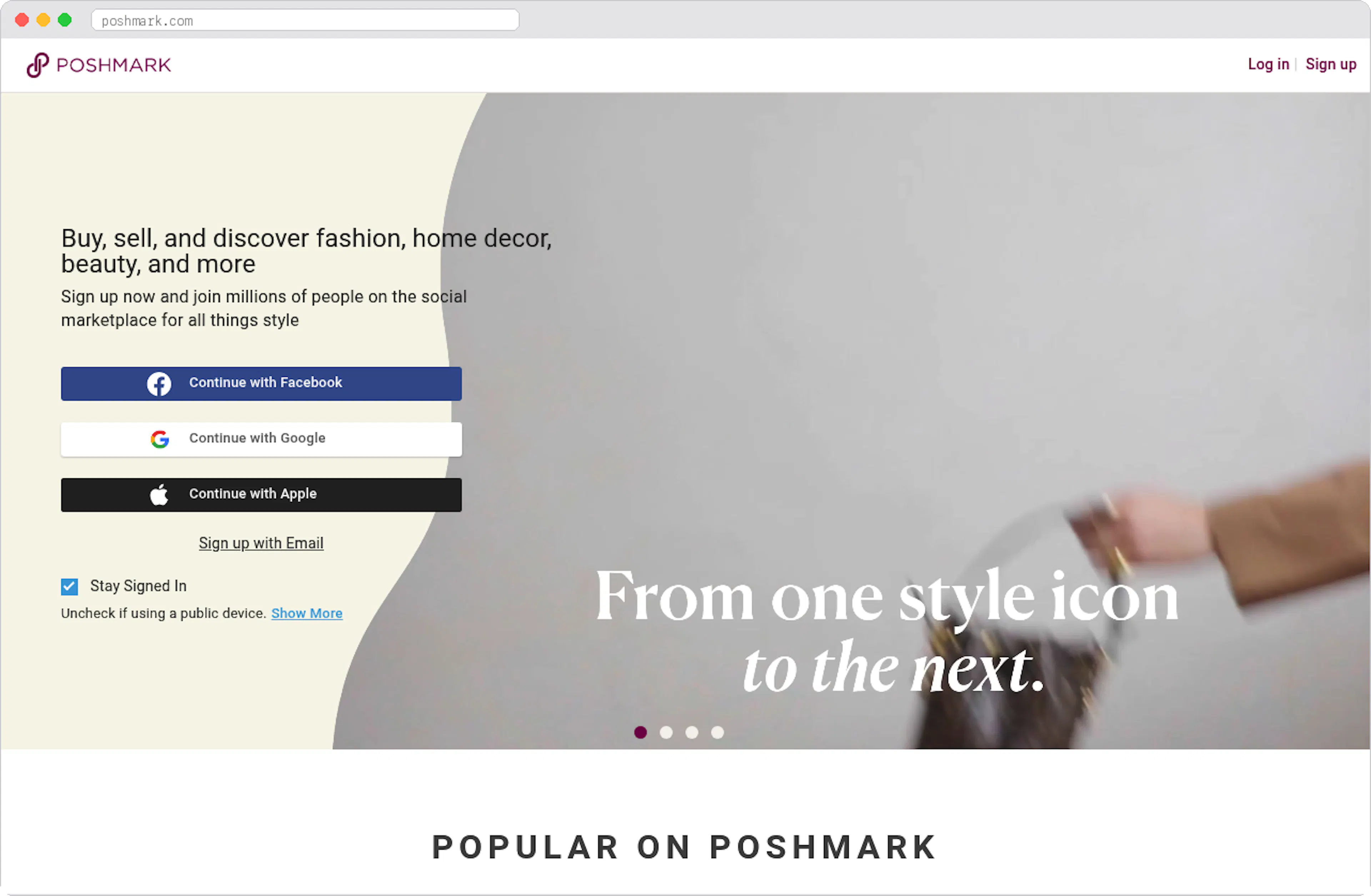 Poshmark marketplace homepage screenshot