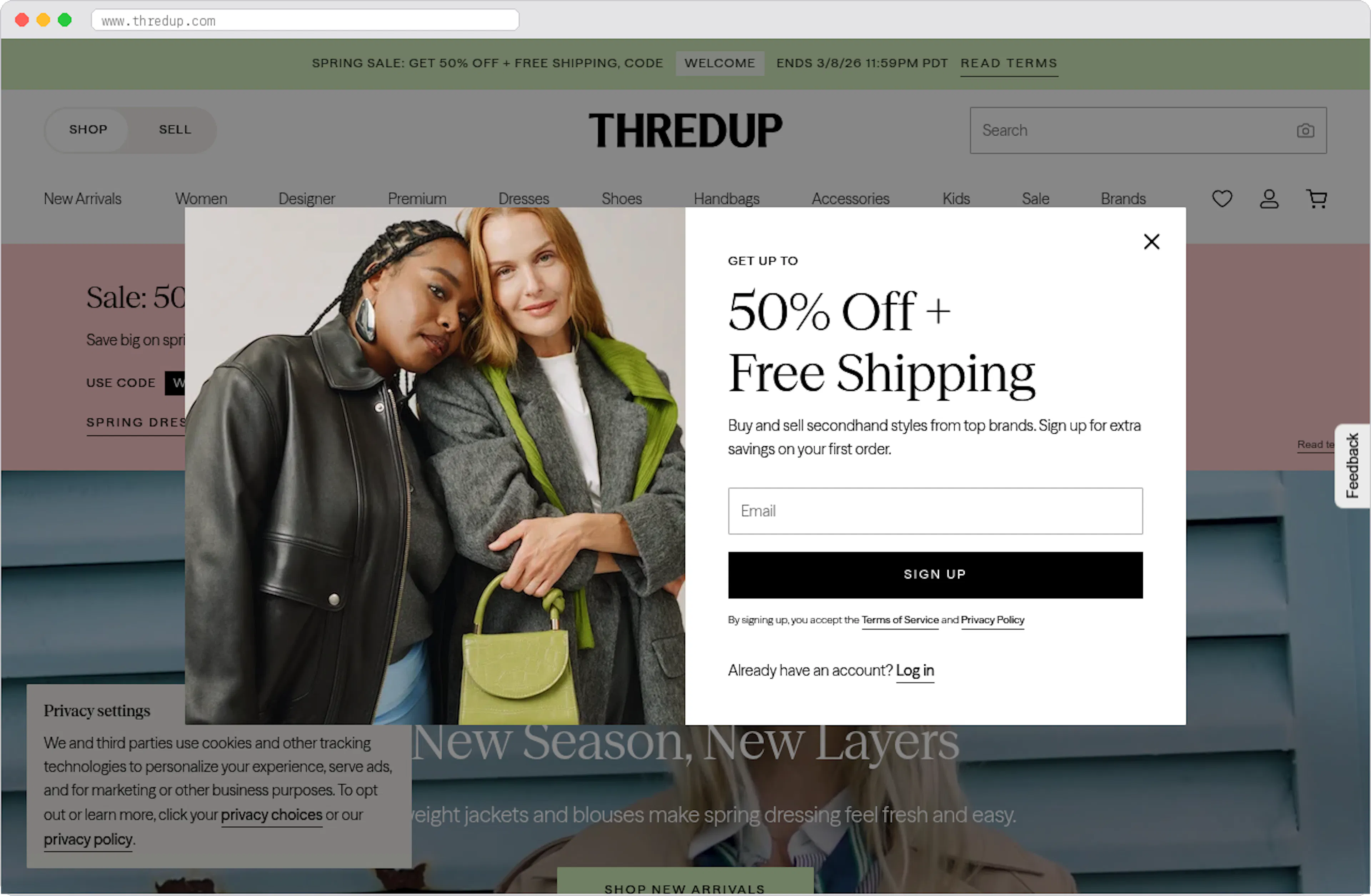 ThredUp marketplace homepage screenshot