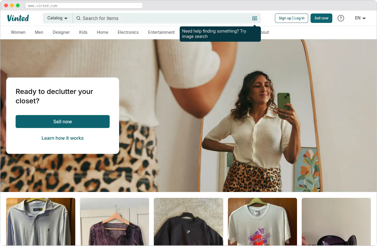 Vinted marketplace homepage screenshot