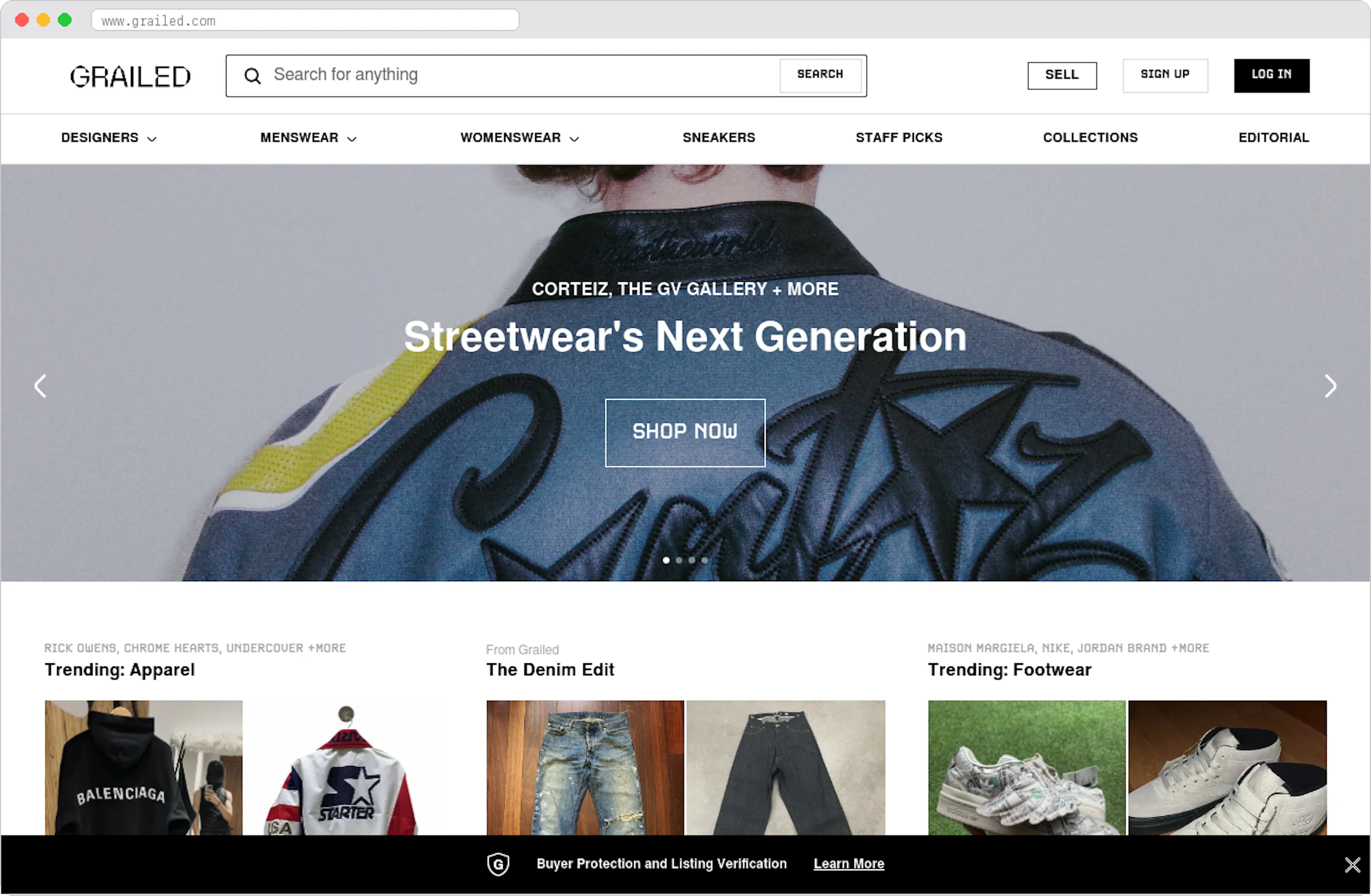 Grailed marketplace homepage screenshot