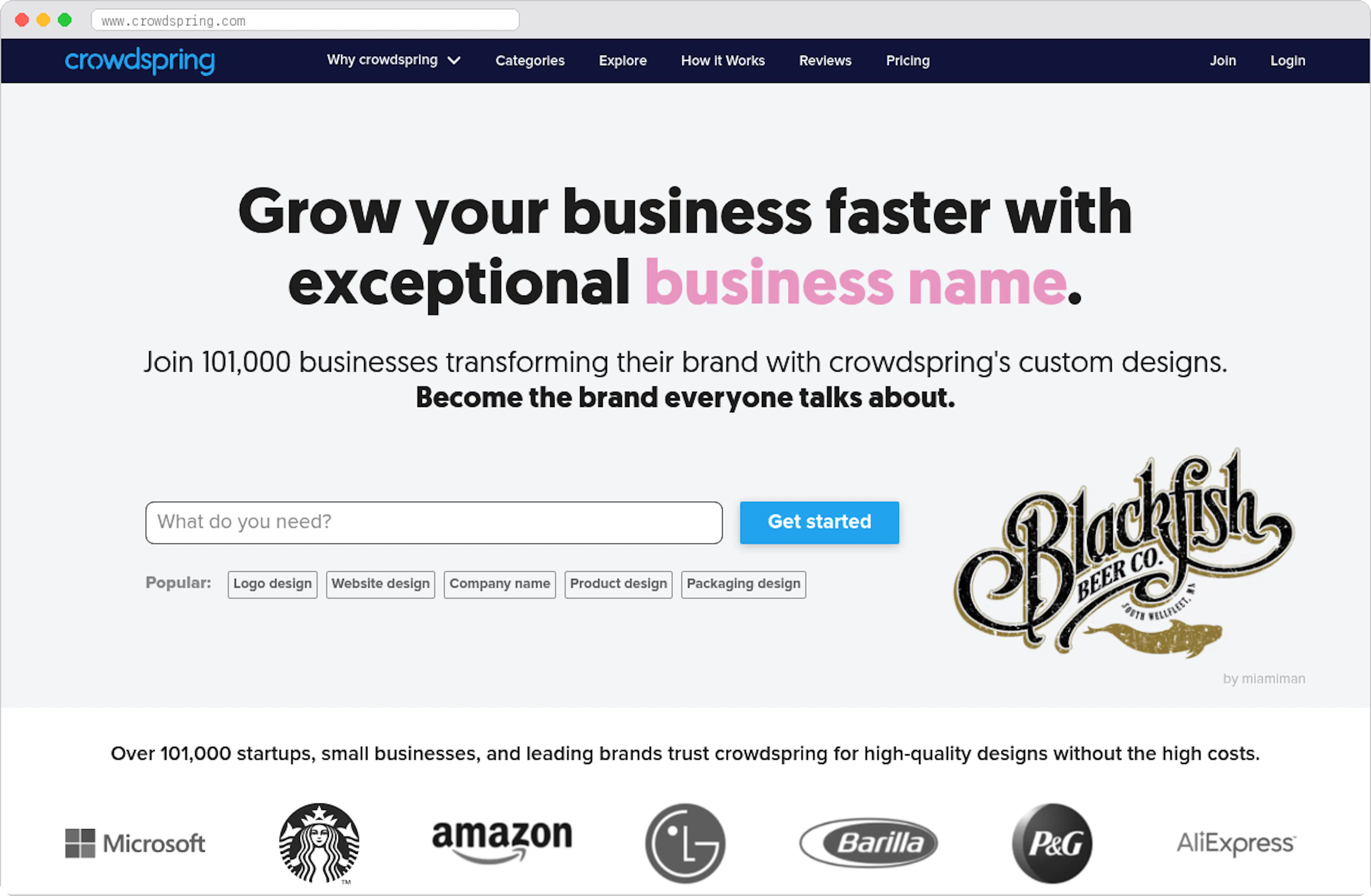 Crowdspring marketplace homepage screenshot