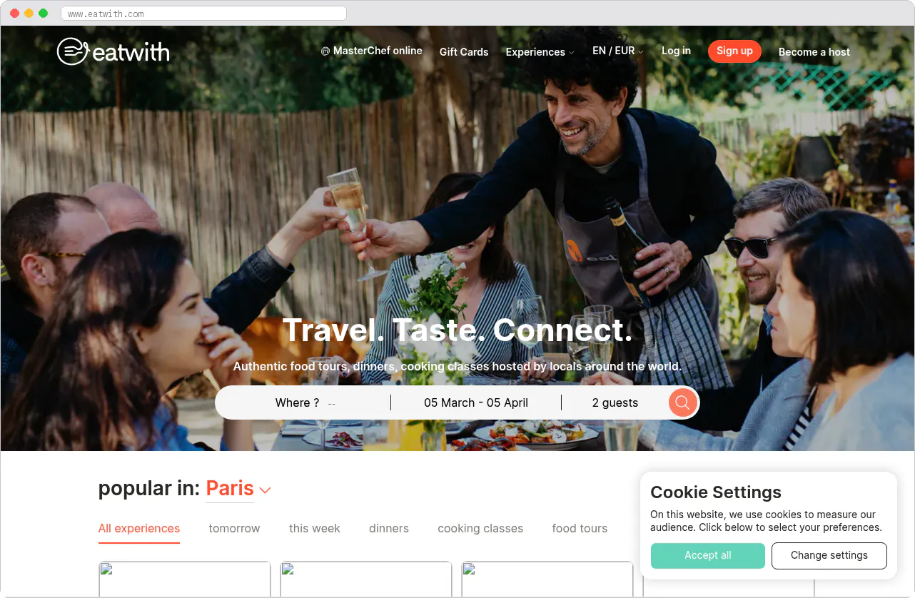 EatWith marketplace homepage screenshot