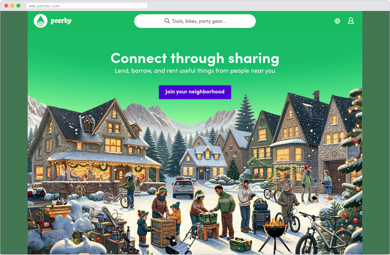 Peerby marketplace homepage screenshot