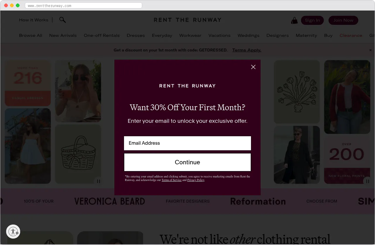 Rent the Runway marketplace homepage screenshot
