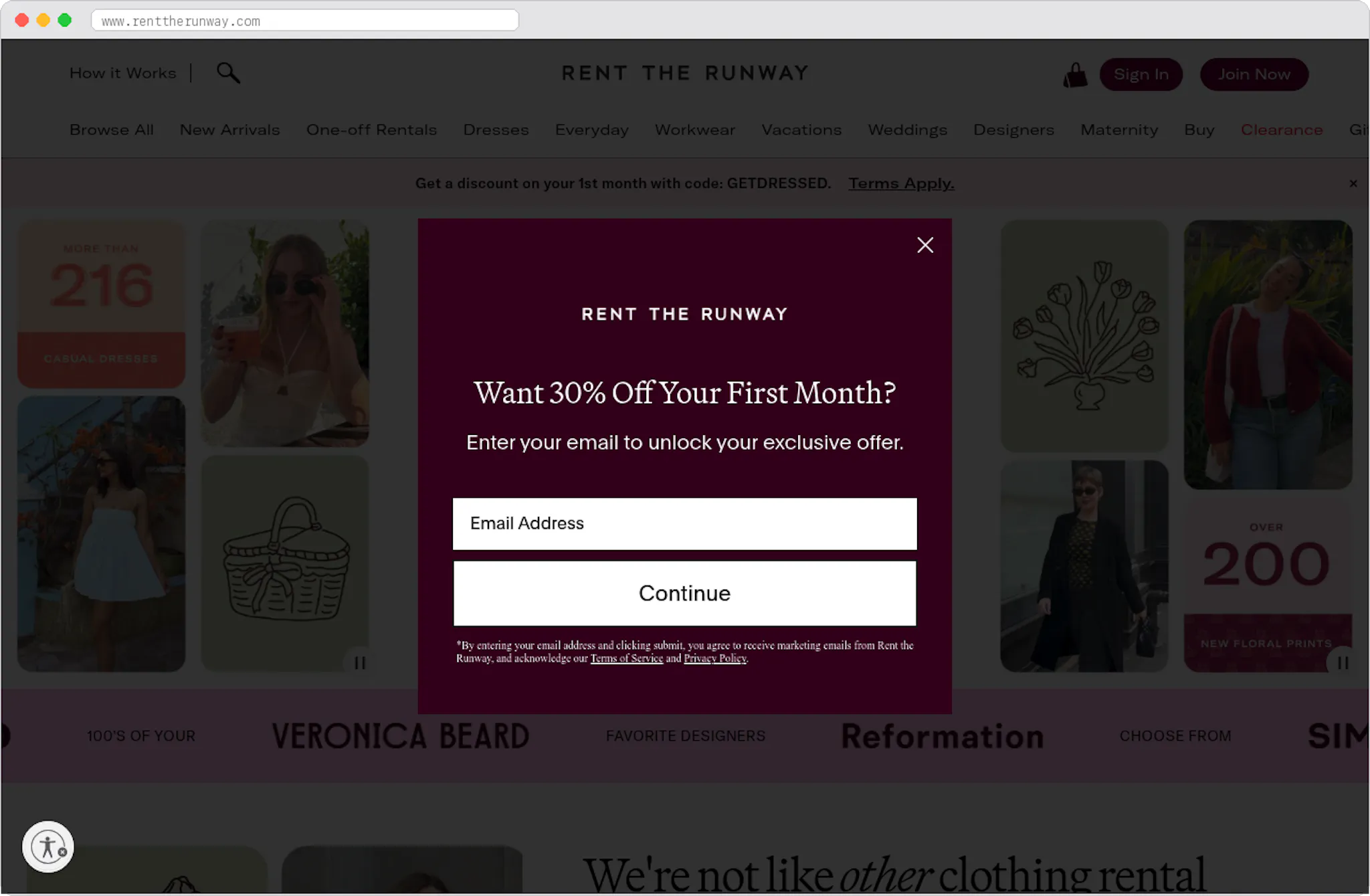 Rent the Runway marketplace homepage screenshot