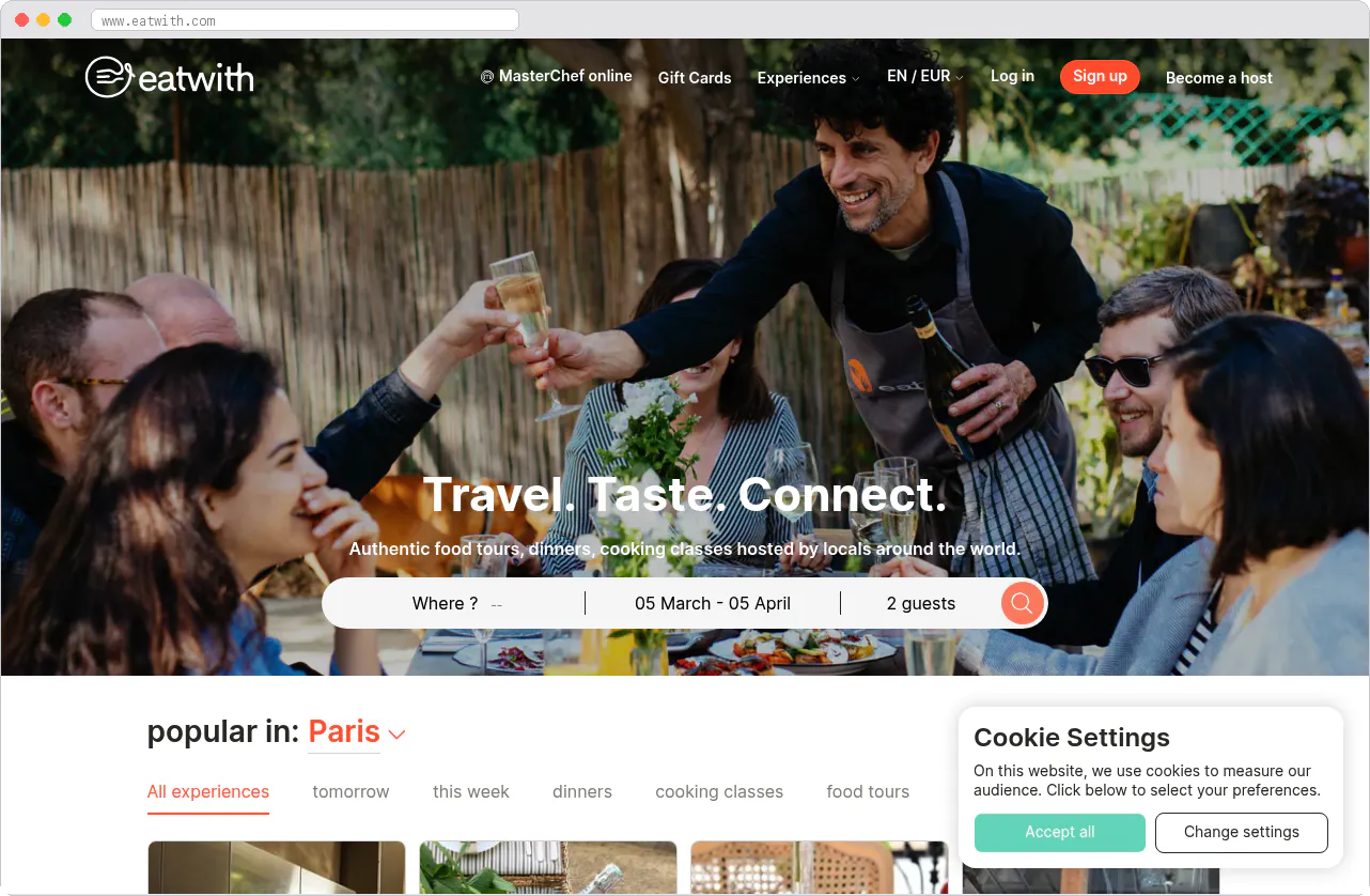 EatWith marketplace homepage screenshot