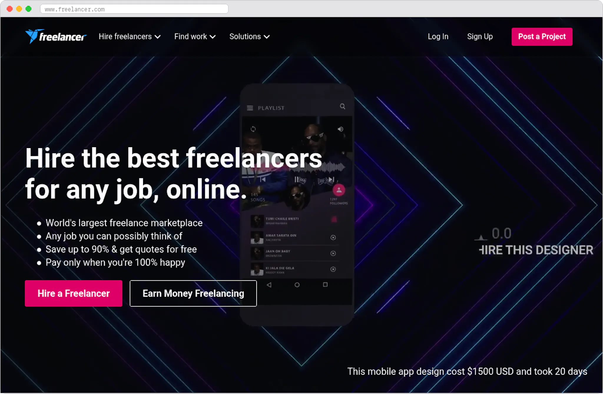 Freelancer.com marketplace homepage screenshot