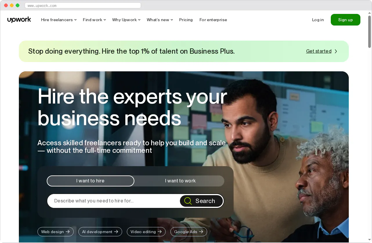 Upwork marketplace homepage screenshot