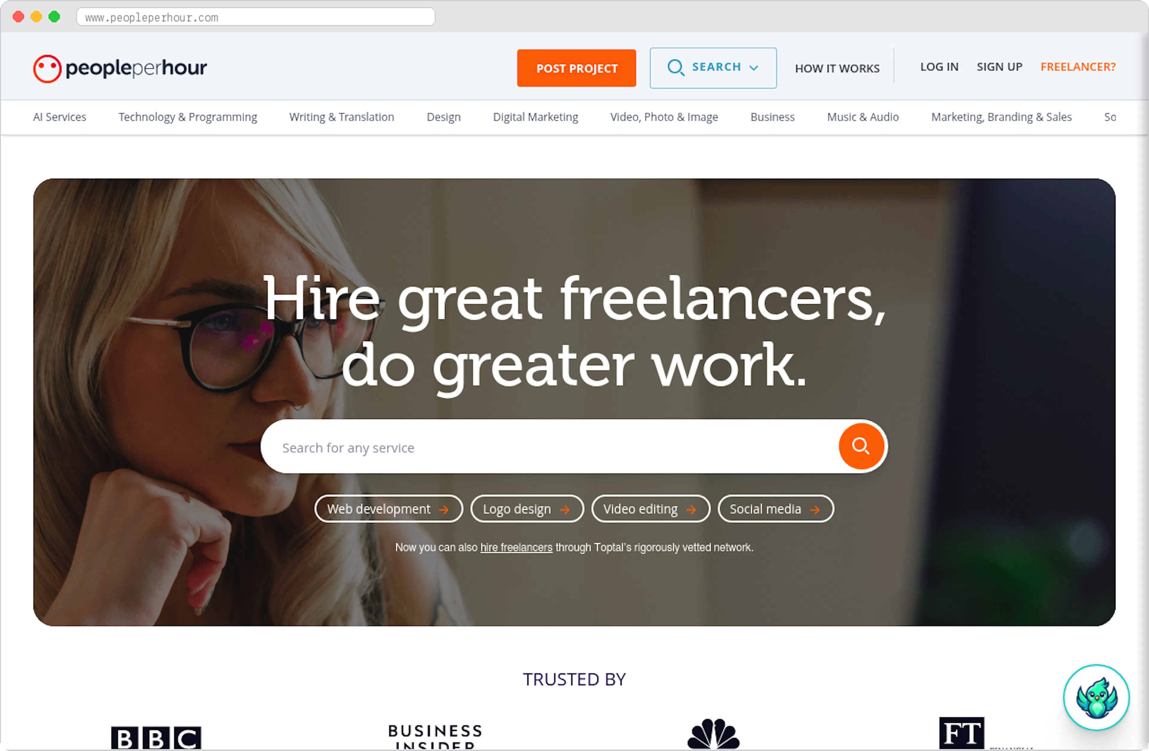 PeoplePerHour marketplace homepage screenshot