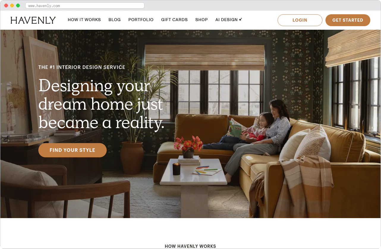 Havenly marketplace homepage screenshot