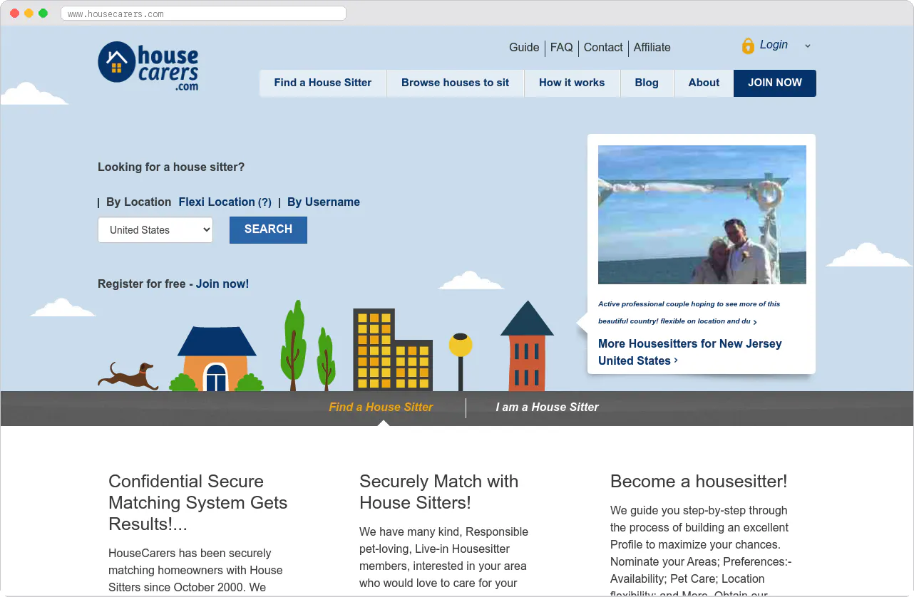 HouseCarers marketplace homepage screenshot