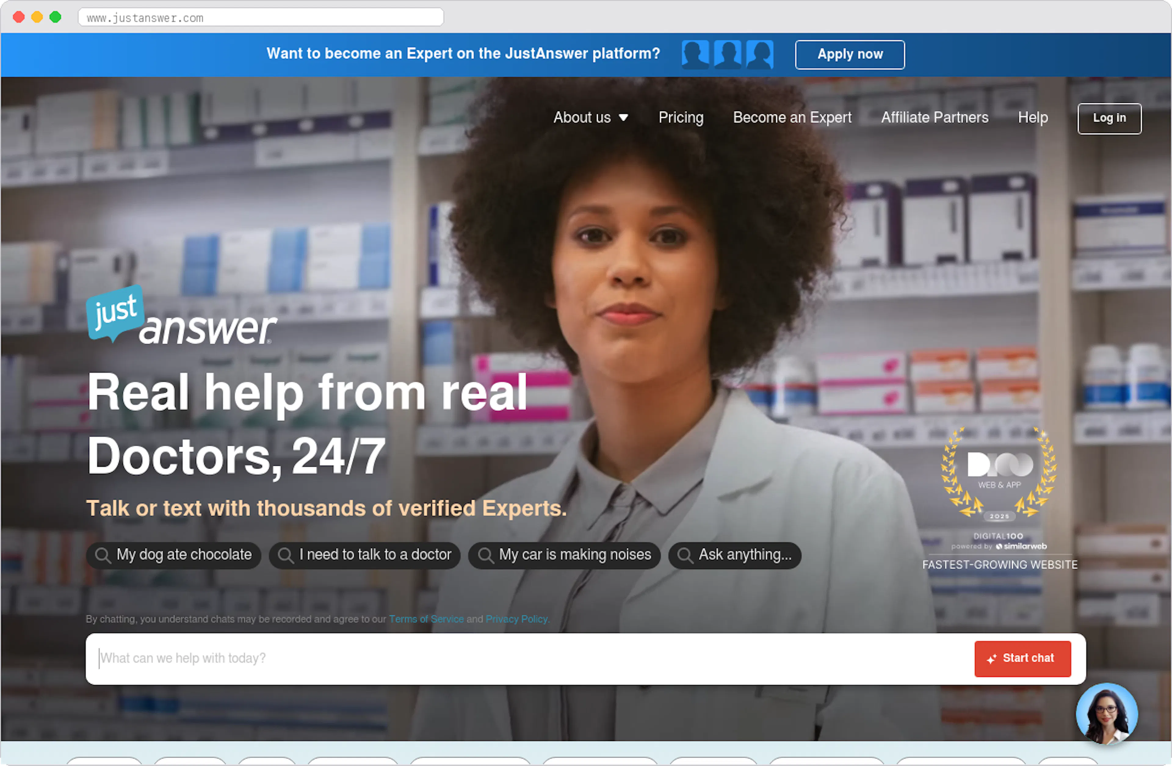 JustAnswer marketplace homepage screenshot