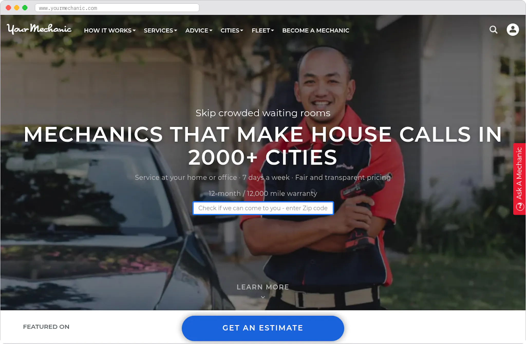 YourMechanic marketplace homepage screenshot