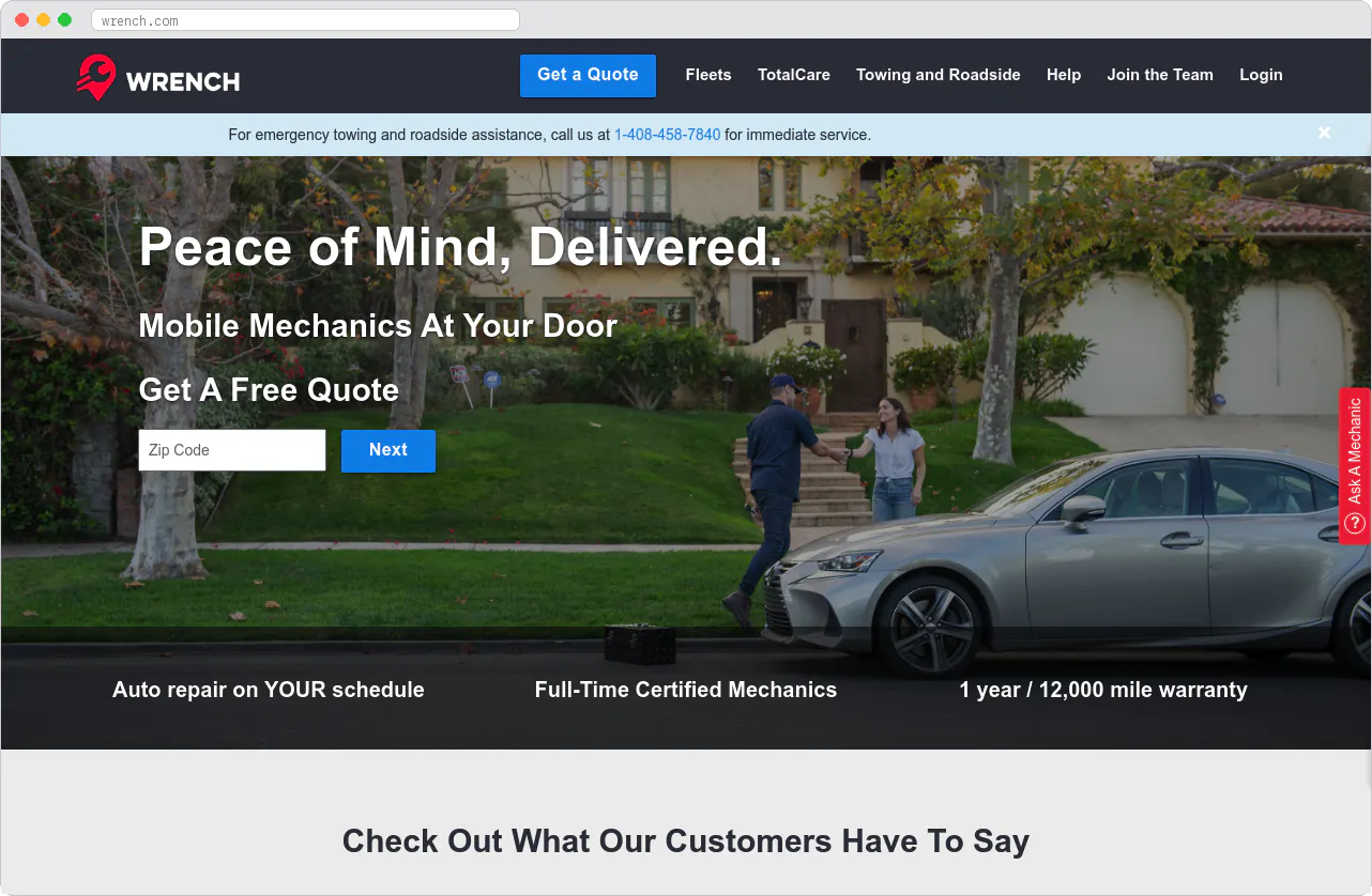 Wrench marketplace homepage screenshot