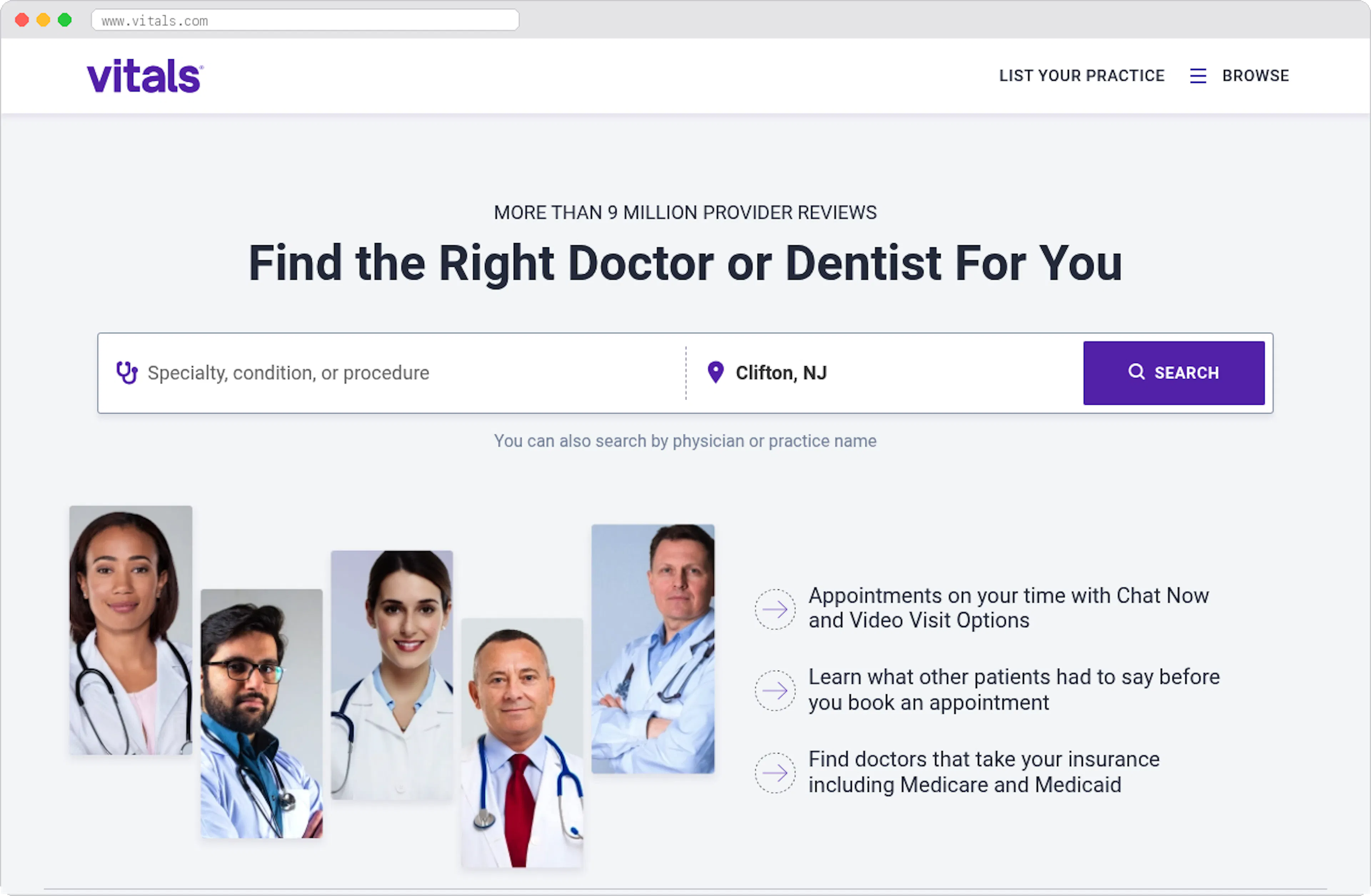 Vitals marketplace homepage screenshot