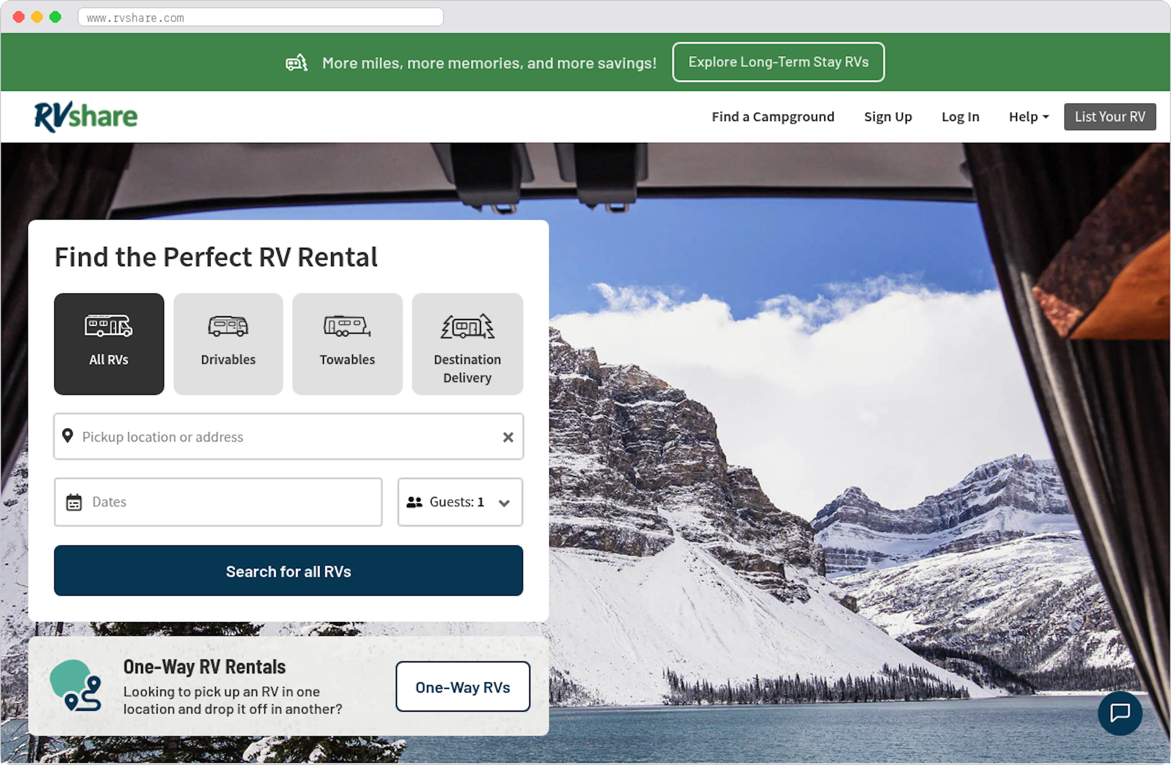RVshare marketplace homepage screenshot