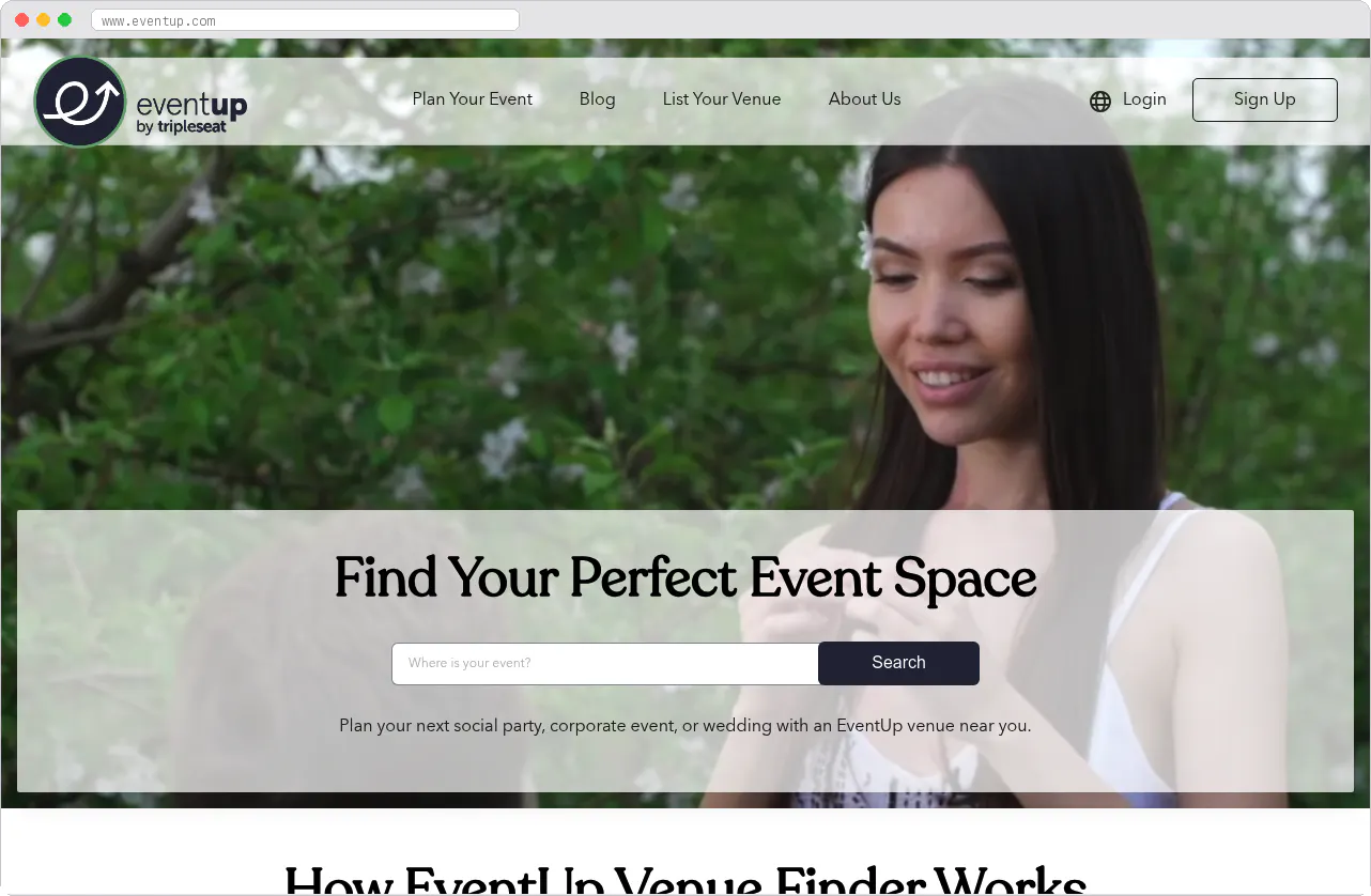 Eventup marketplace homepage screenshot
