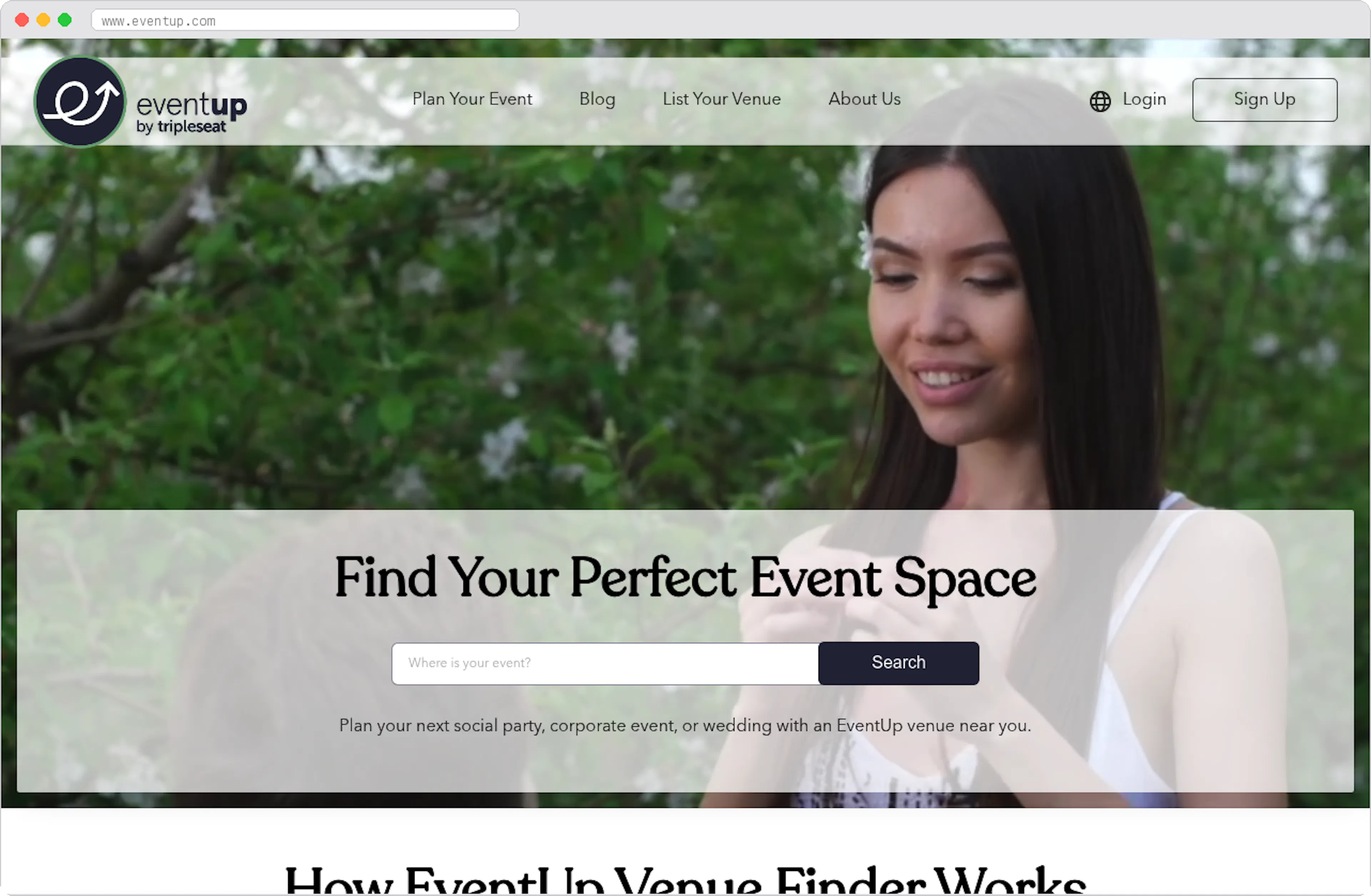 Eventup marketplace homepage screenshot