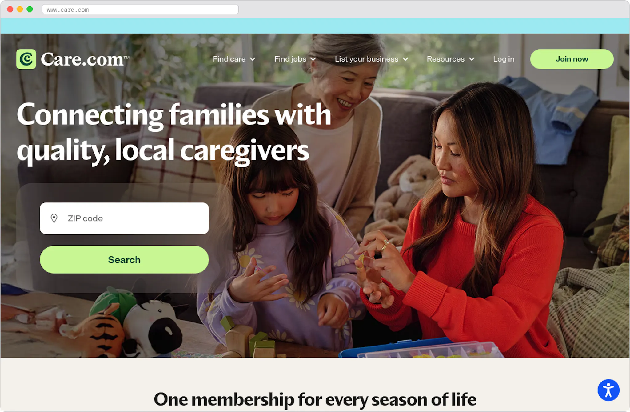 Care.com marketplace homepage screenshot