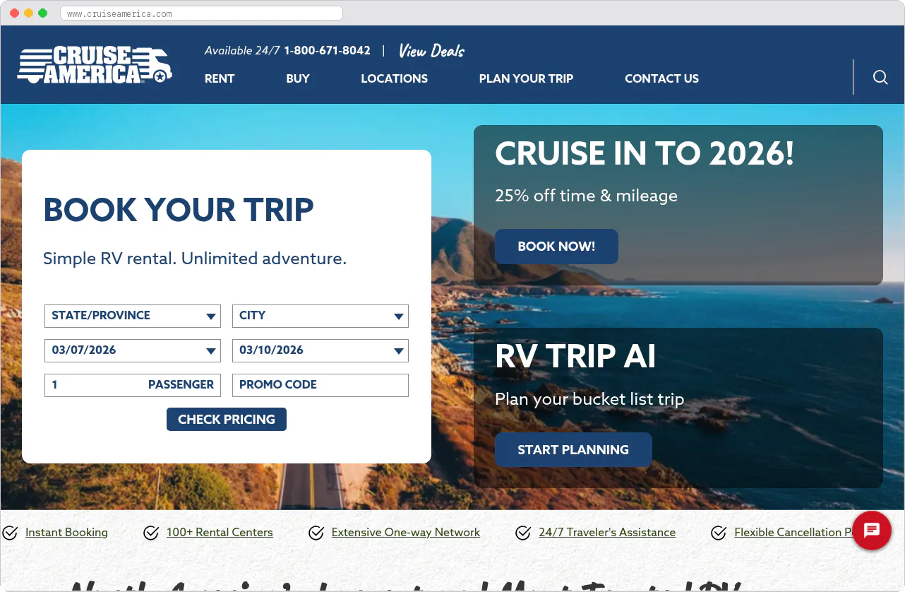 Cruise America marketplace homepage screenshot