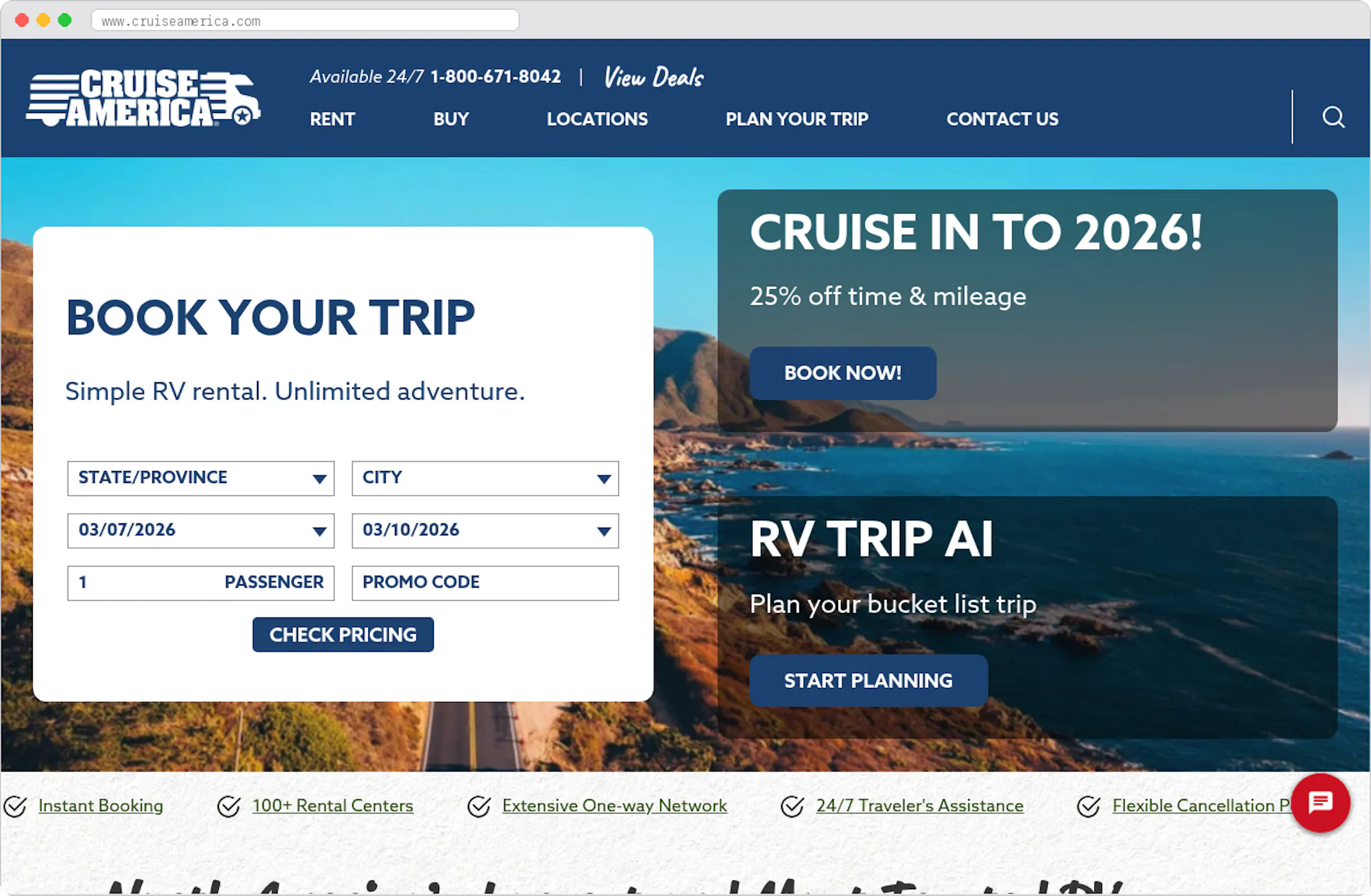Cruise America marketplace homepage screenshot