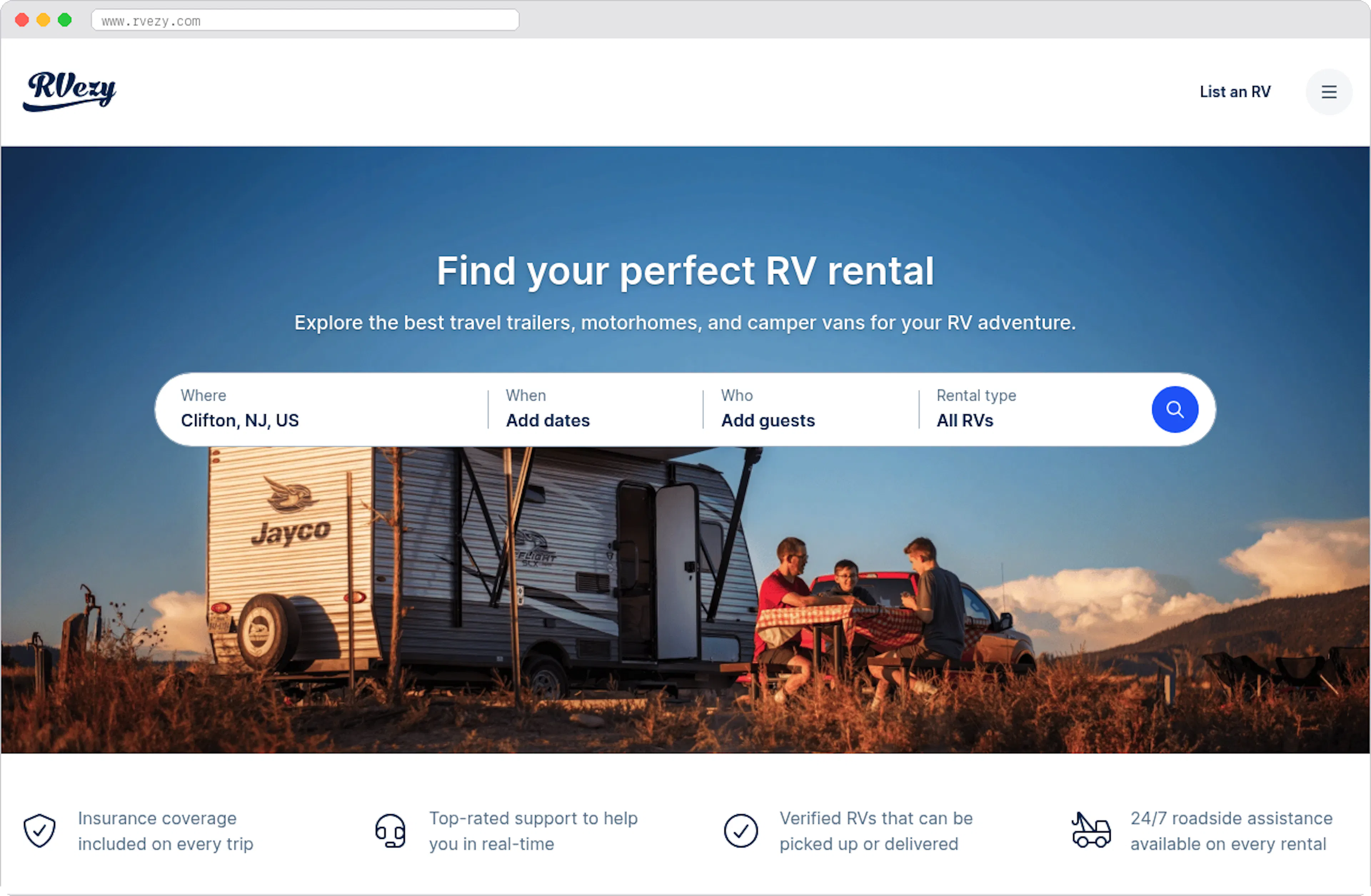RVezy marketplace homepage screenshot