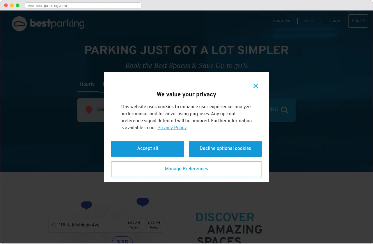 BestParking marketplace homepage screenshot