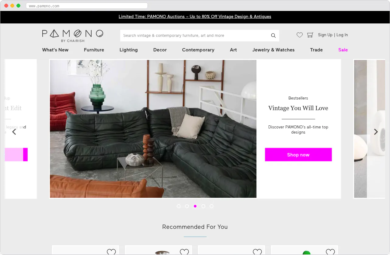Pamono marketplace homepage screenshot