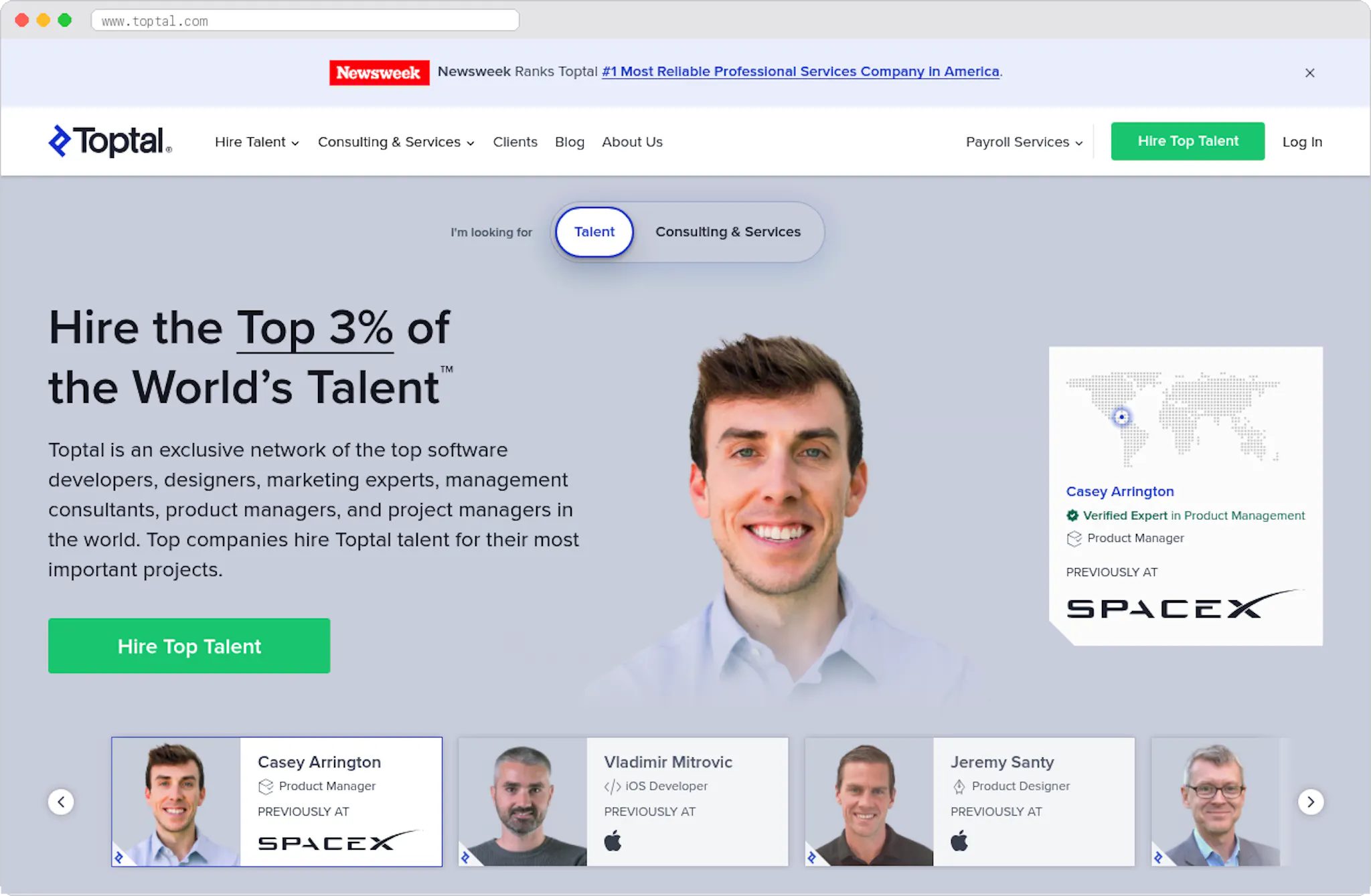 Toptal marketplace homepage screenshot