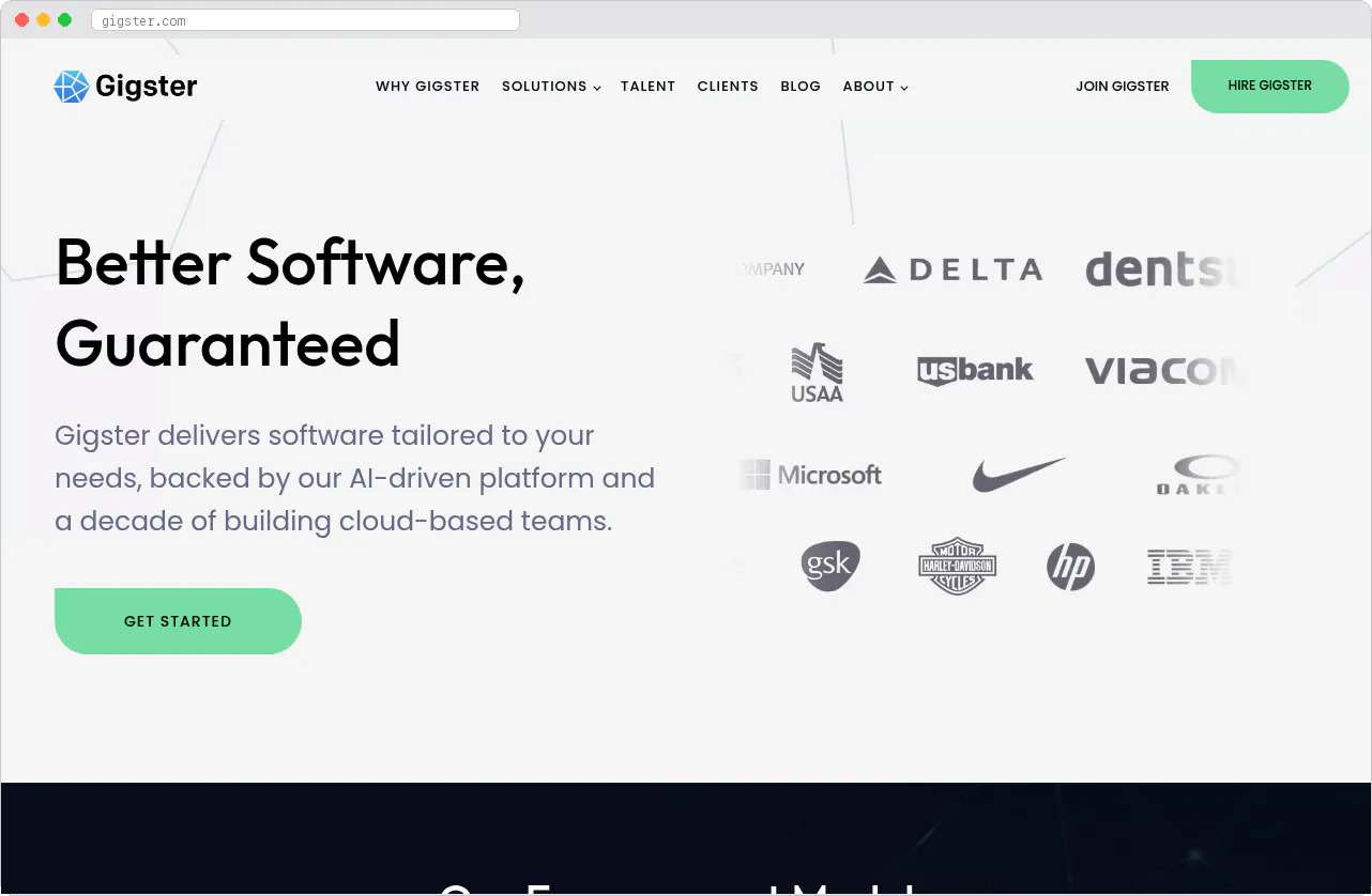 Gigster marketplace homepage screenshot