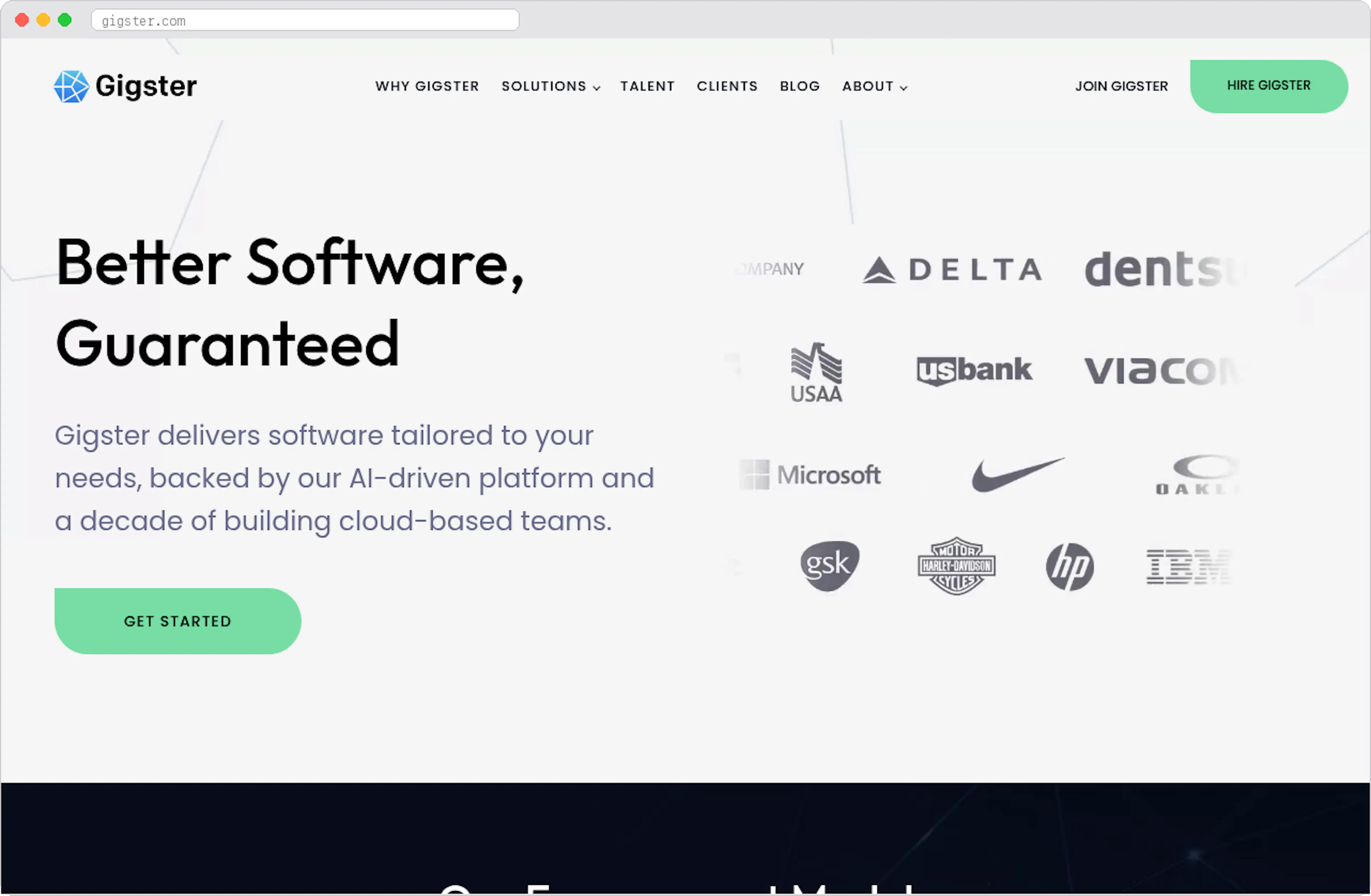 Gigster marketplace homepage screenshot