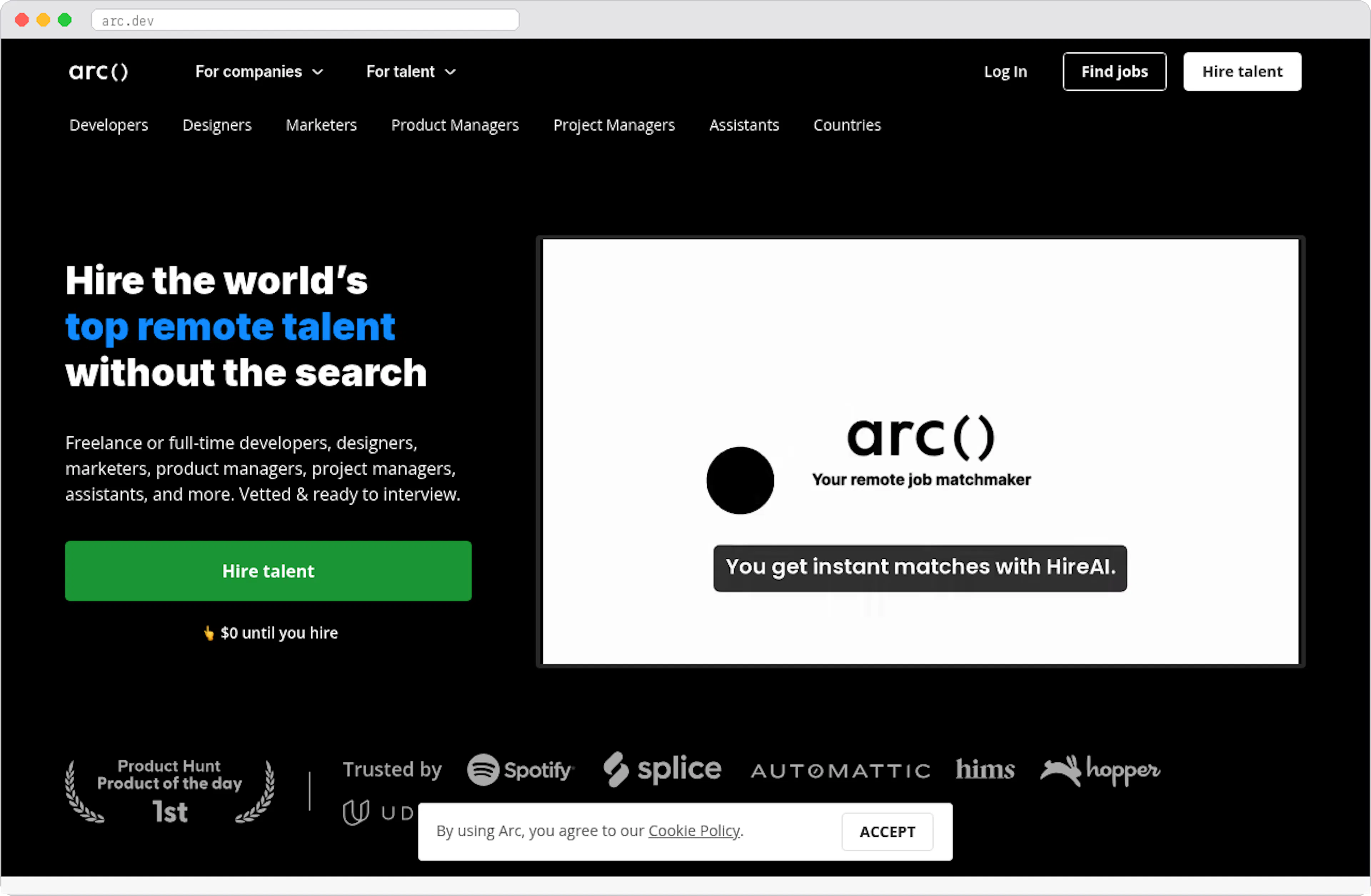 Arc (formerly CodementorX) marketplace homepage screenshot
