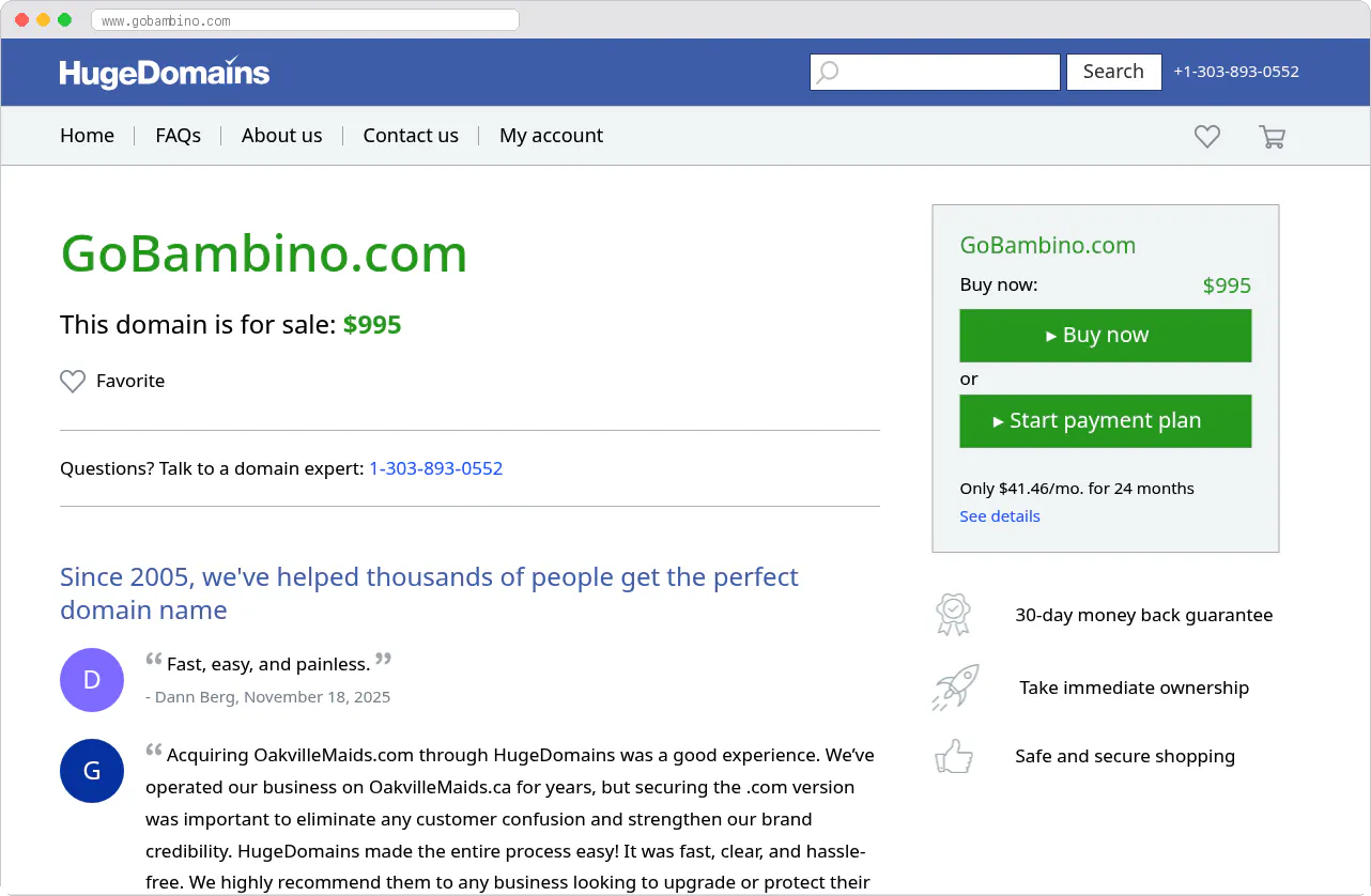 Bambino marketplace homepage screenshot