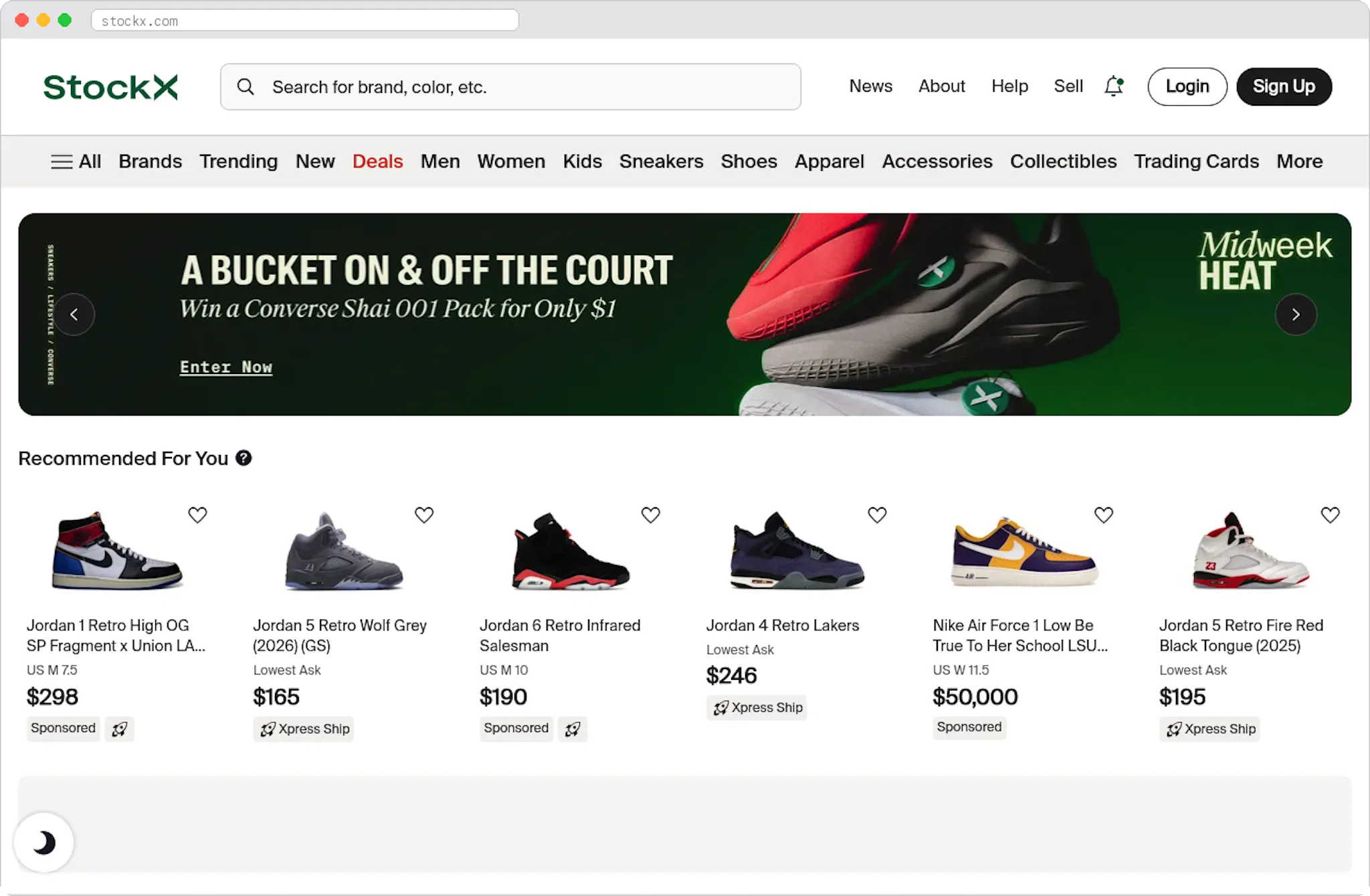 StockX marketplace homepage screenshot