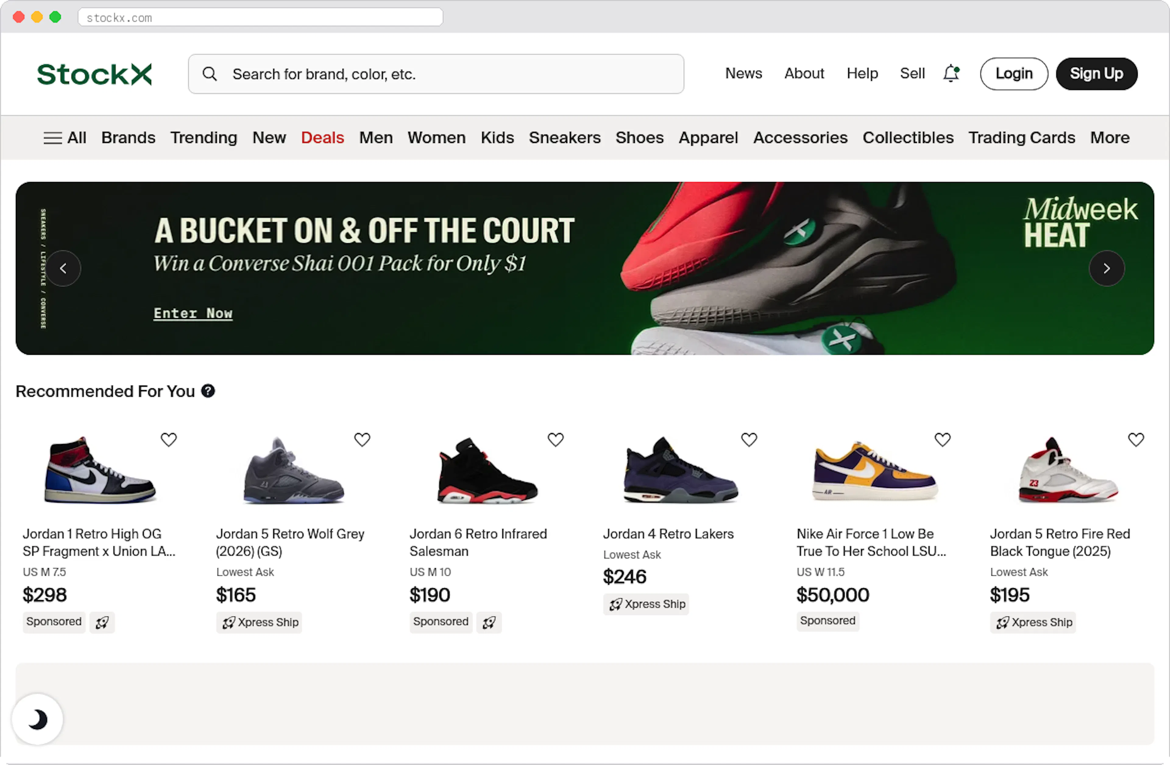 StockX marketplace homepage screenshot