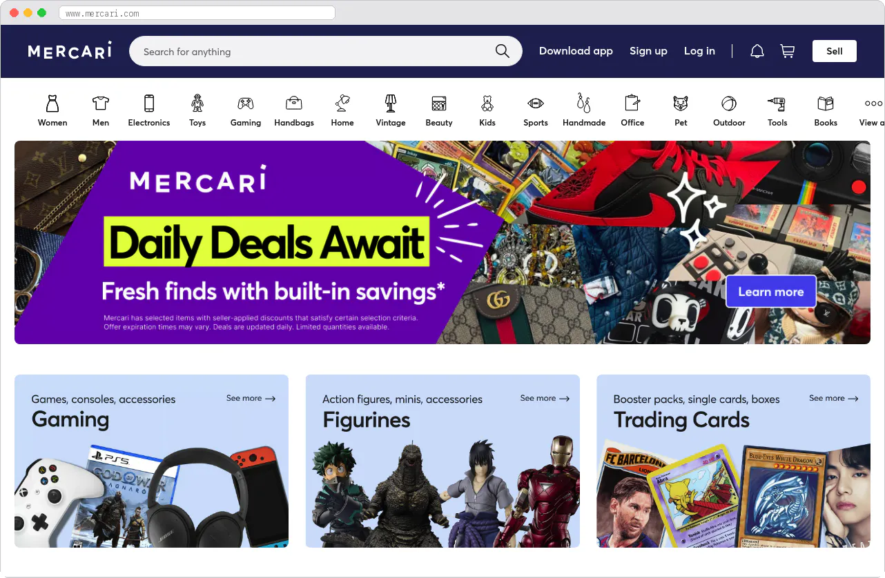 Mercari marketplace homepage screenshot