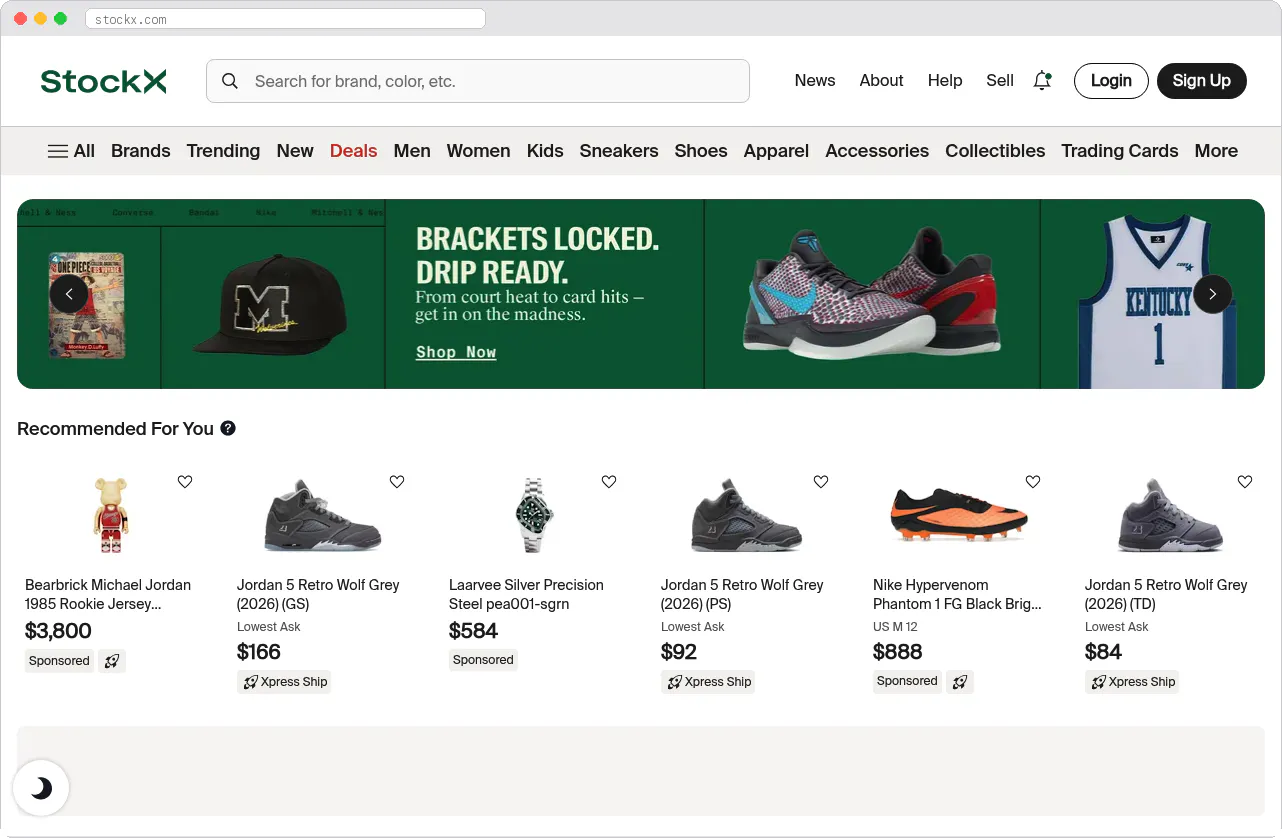 StockX marketplace homepage screenshot