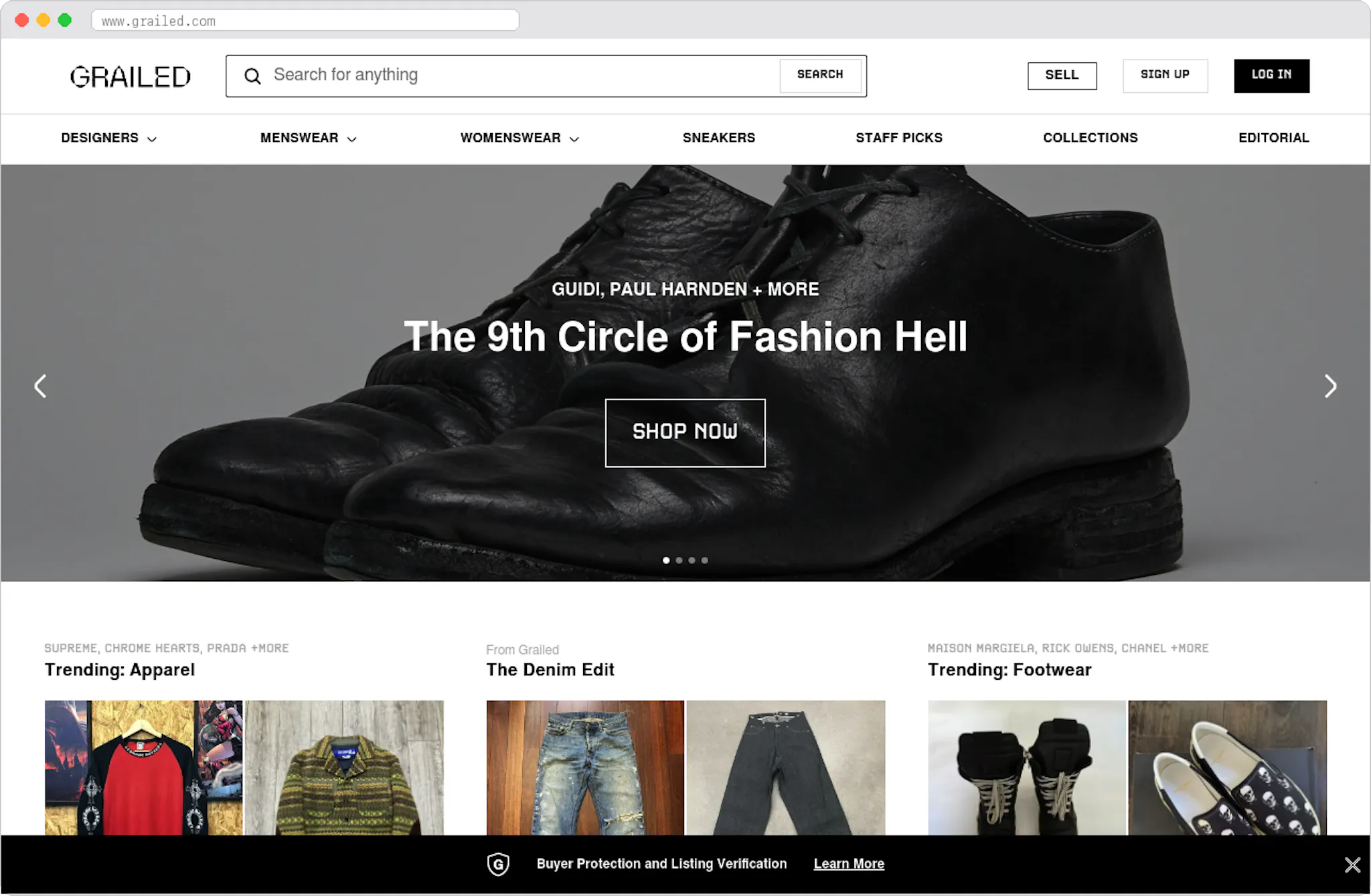 Grailed marketplace homepage screenshot