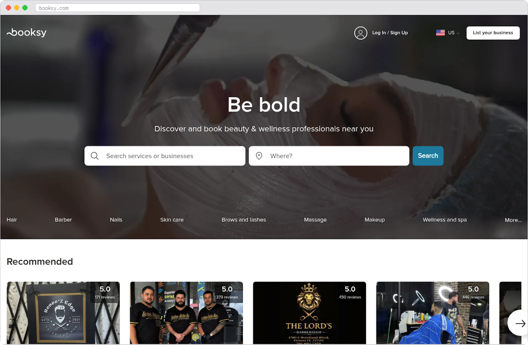 Booksy marketplace homepage screenshot