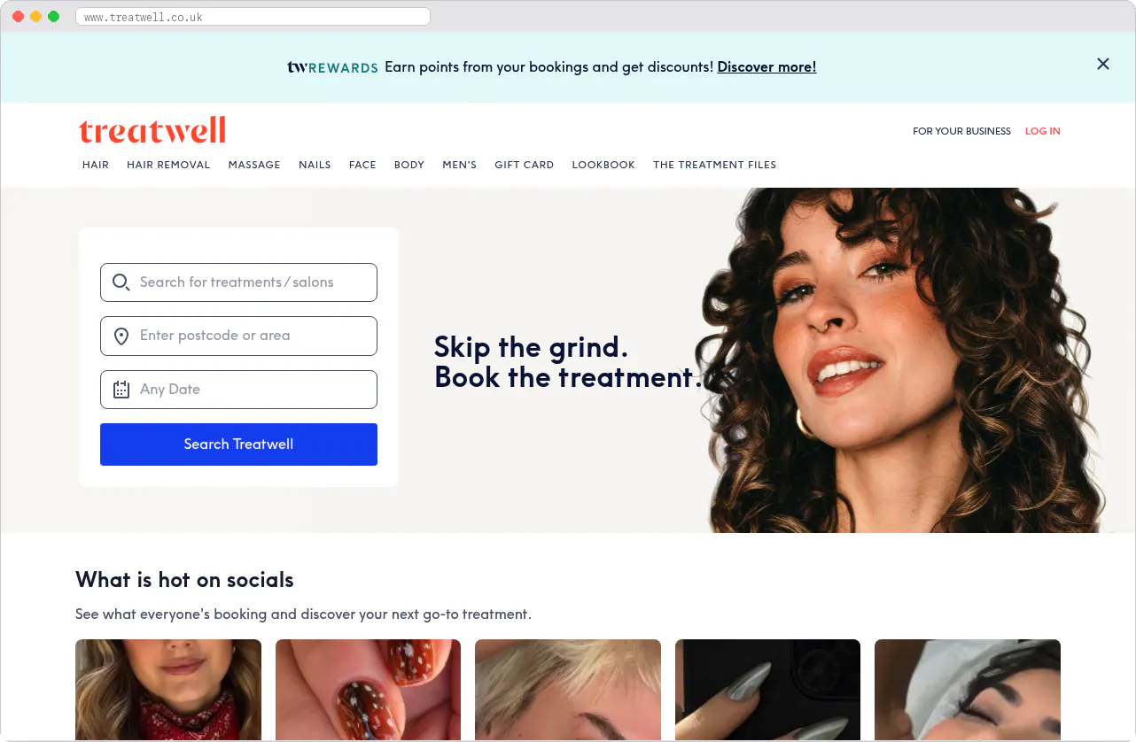Treatwell marketplace homepage screenshot