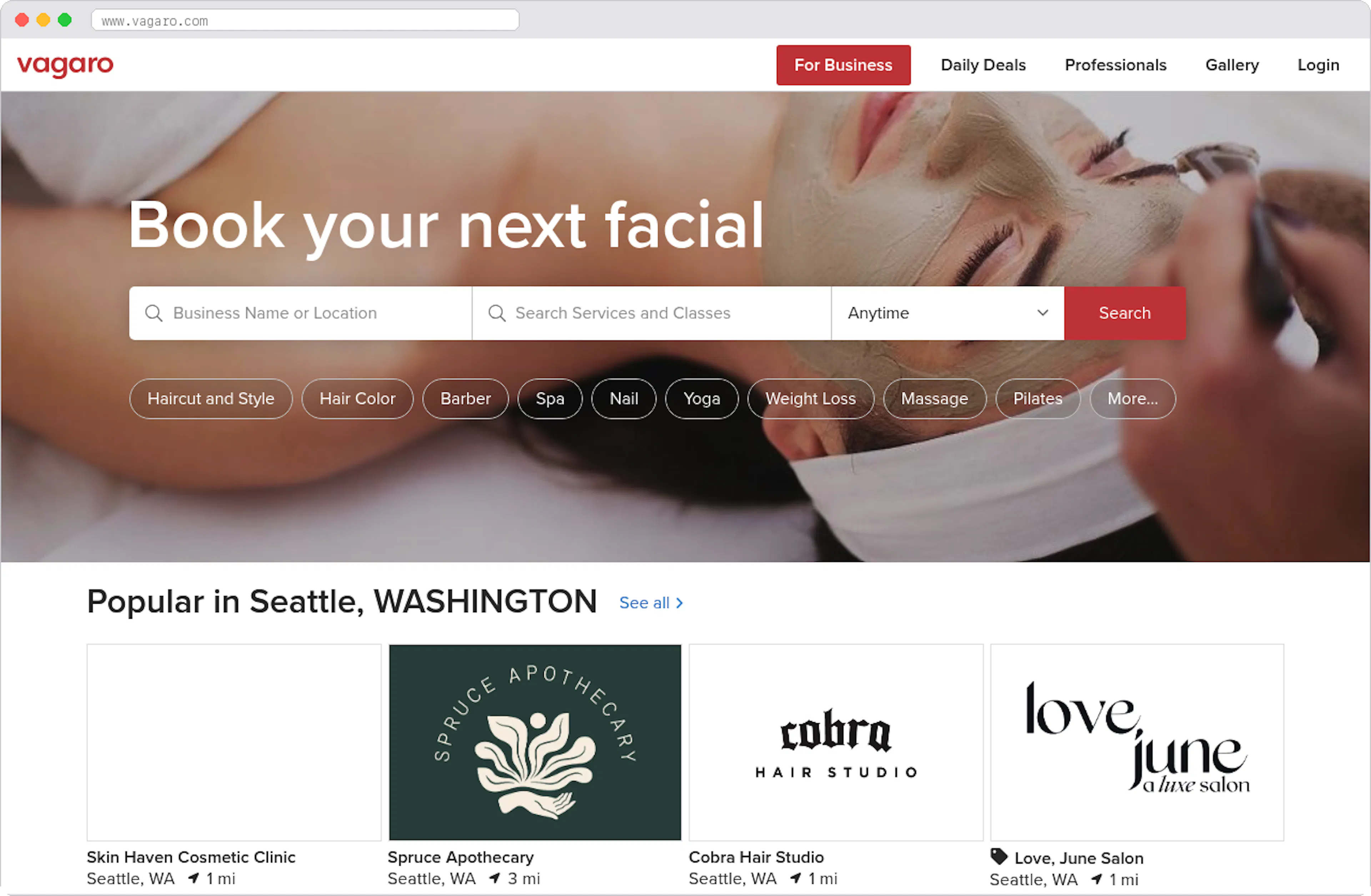 Vagaro marketplace homepage screenshot